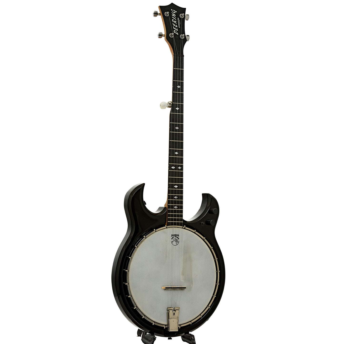 Full front and side of Deering Crossfire Electric Banjo 