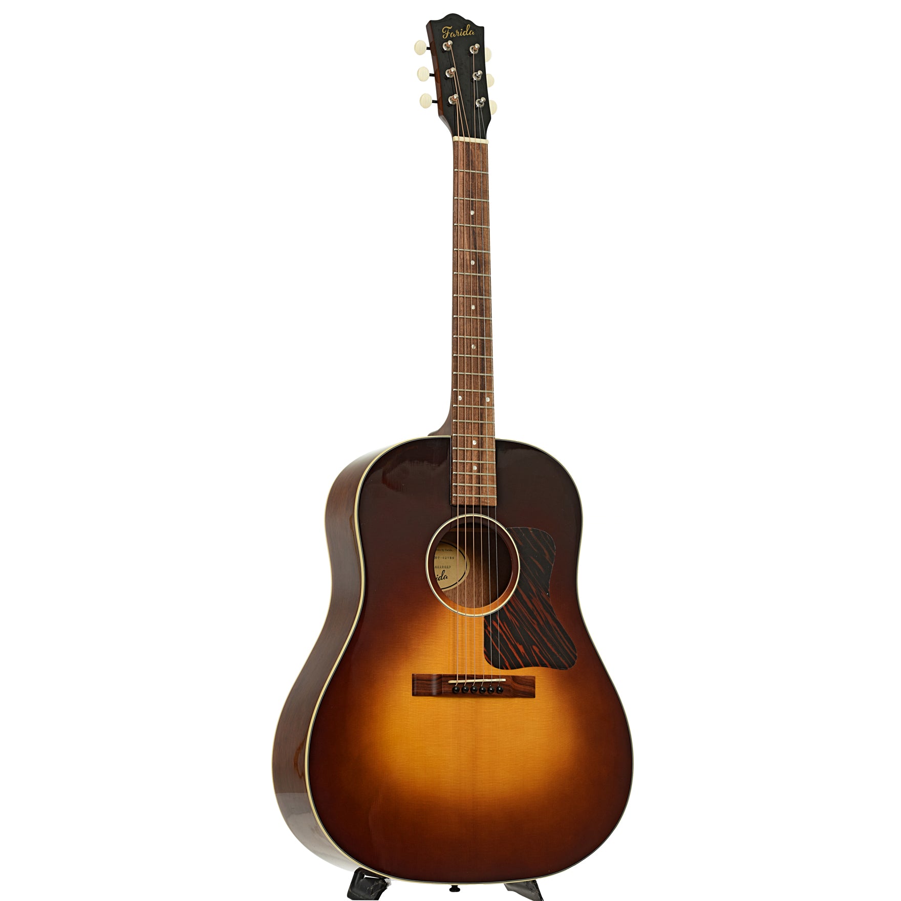 Full front and side of Farida Holiday Pack, Solid Top Dreadnought Acoustic Guitar