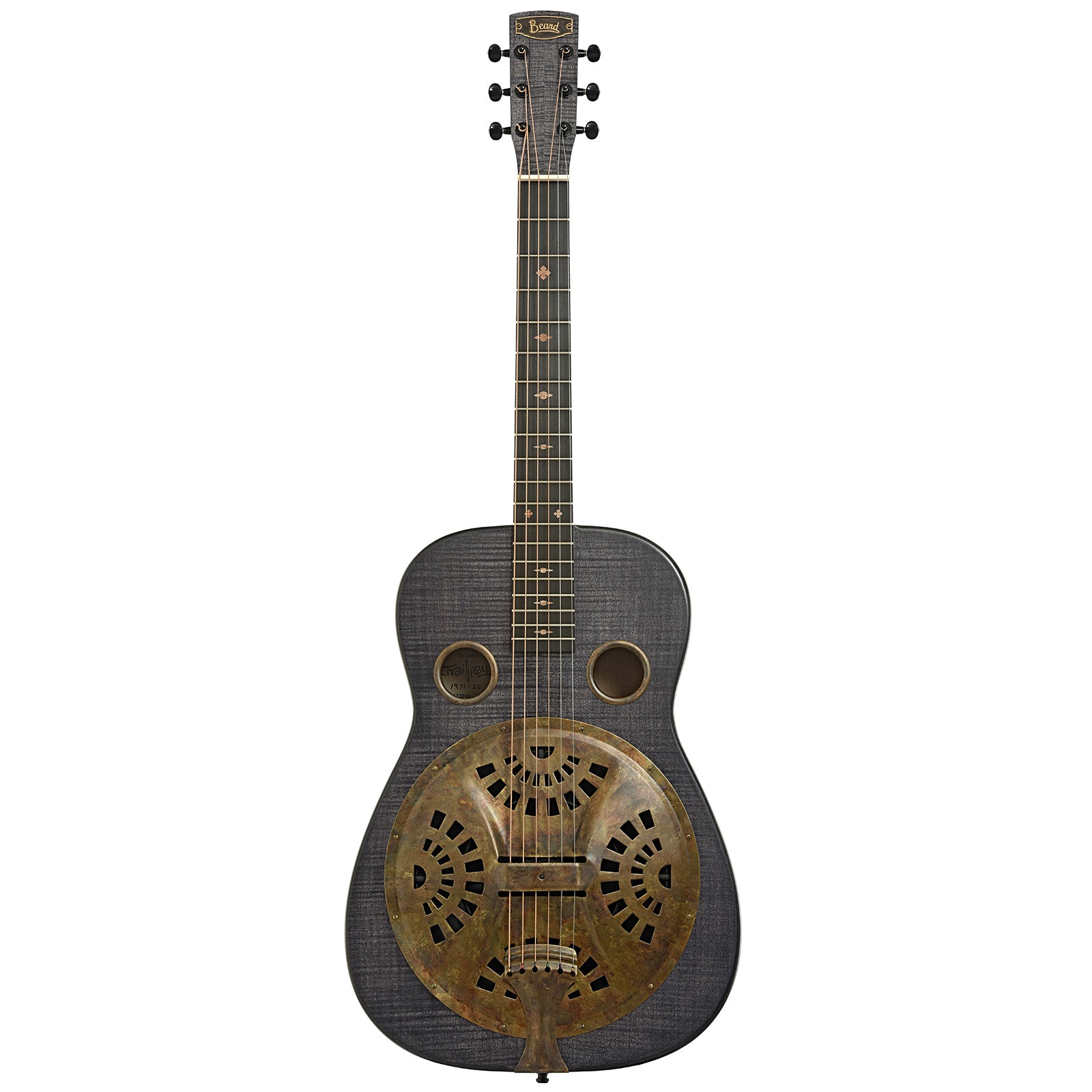 Full front of Beard Trailhead Squareneck Resonator Guitar Black Ice Finish