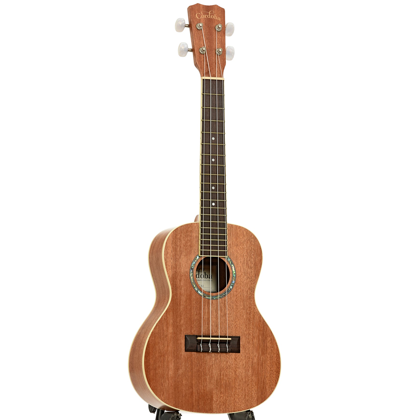 Full front and side of Cordoba CM15 Concert Ukulele 
