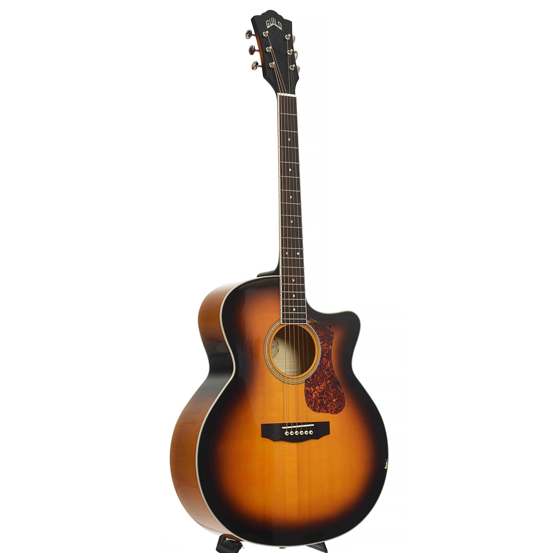 Full Front & Side of Guild F-250CE Deluxe Maple F-Jumbo Acoustic-Electric Guitar, Shopworn