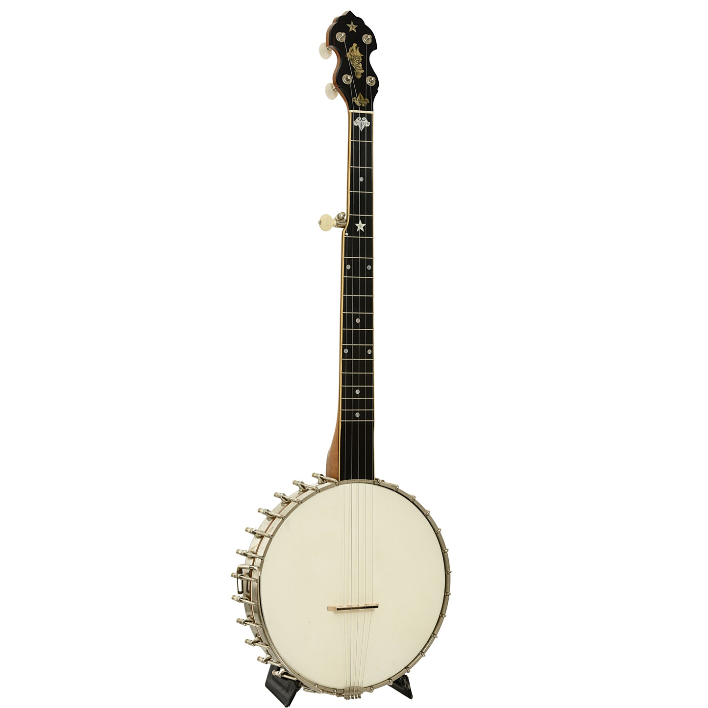 Full front and side of Ramsey / Vega Whyte Laydie Conversion Open Back Banjo