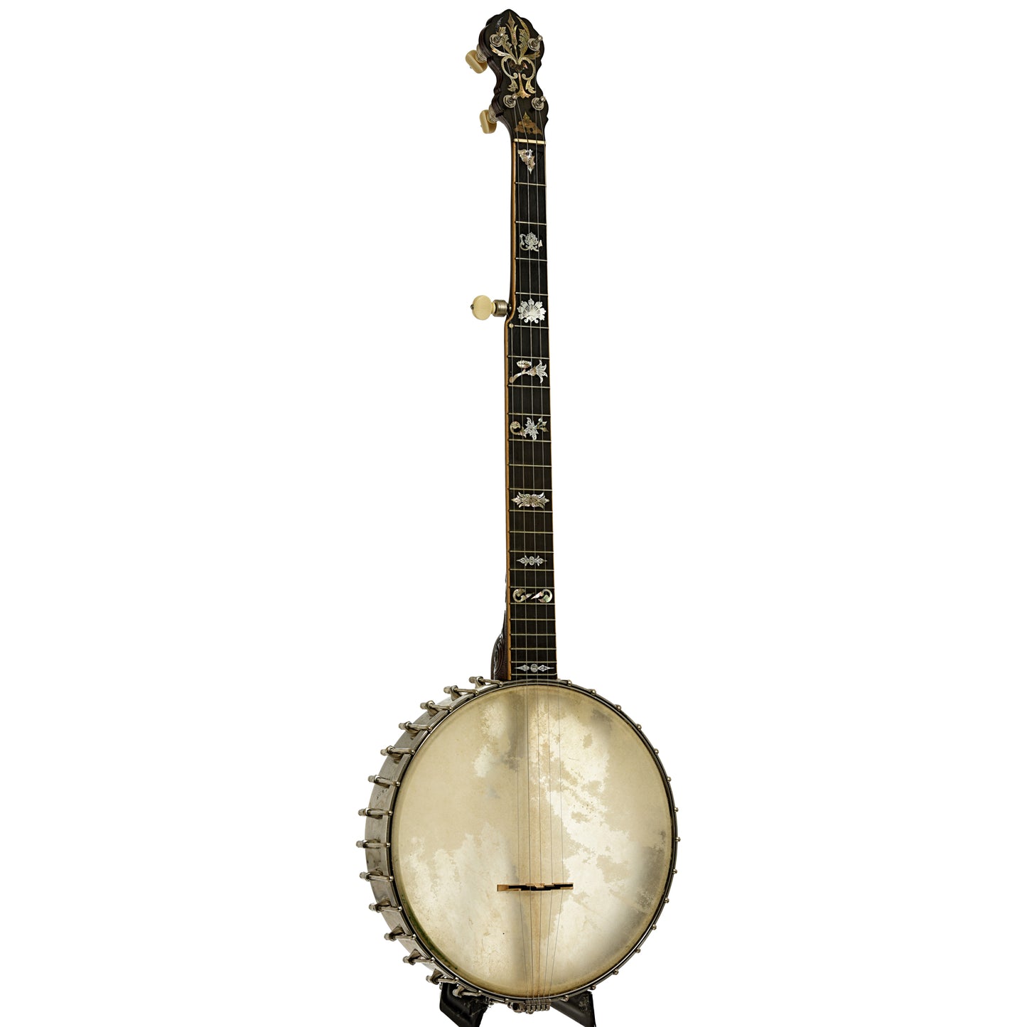 Full front and side of Fairbanks Special Electric No.5 Openback Banjo