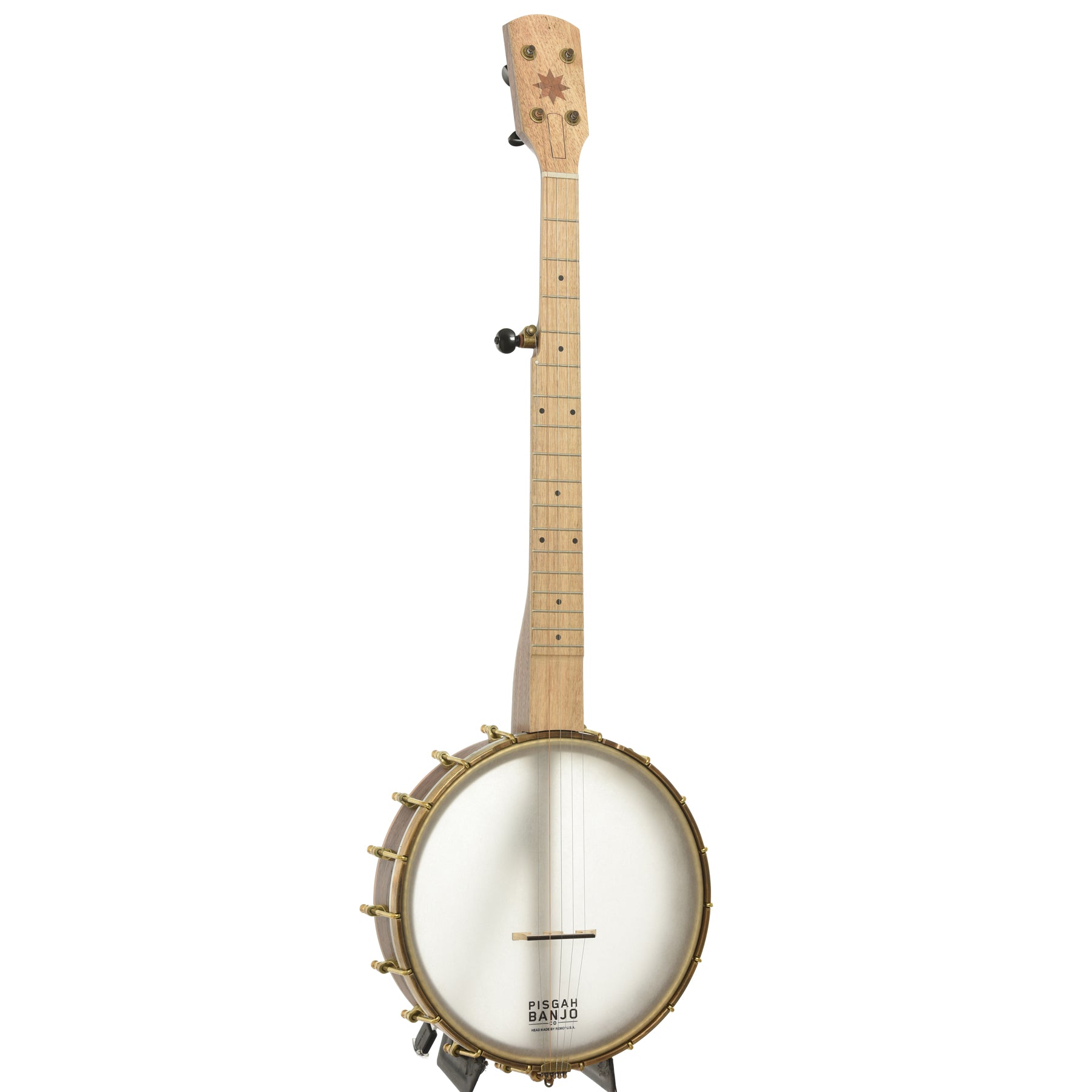 Full front and side of Pisgah Appalachian 11in Short Scale Openback Banjo