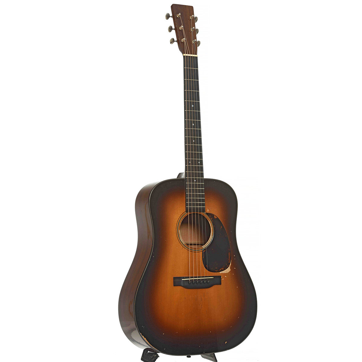 Full Front & Side of Pre-war Guitars Co. Dreadnought Mahogany Acoustic Guitar & Case, Level 1 Shade Top