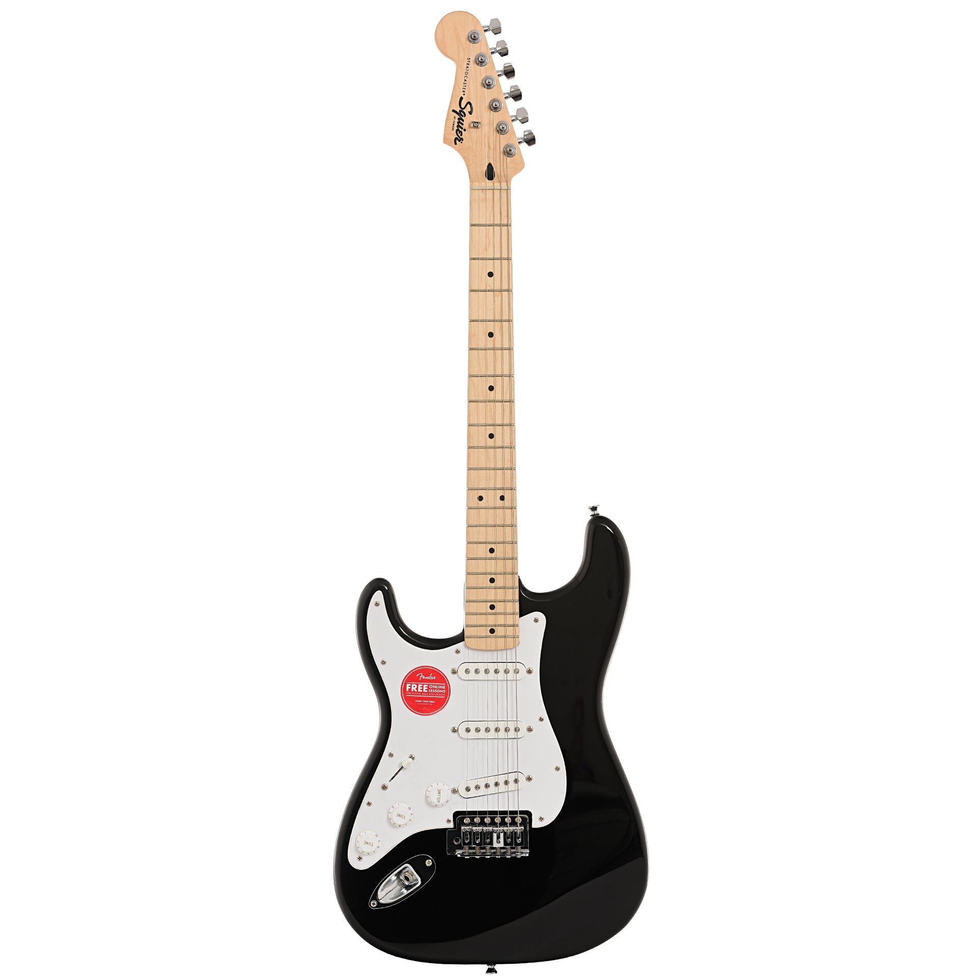Full front of Squier Sonic Stratocaster, Left Handed, Black