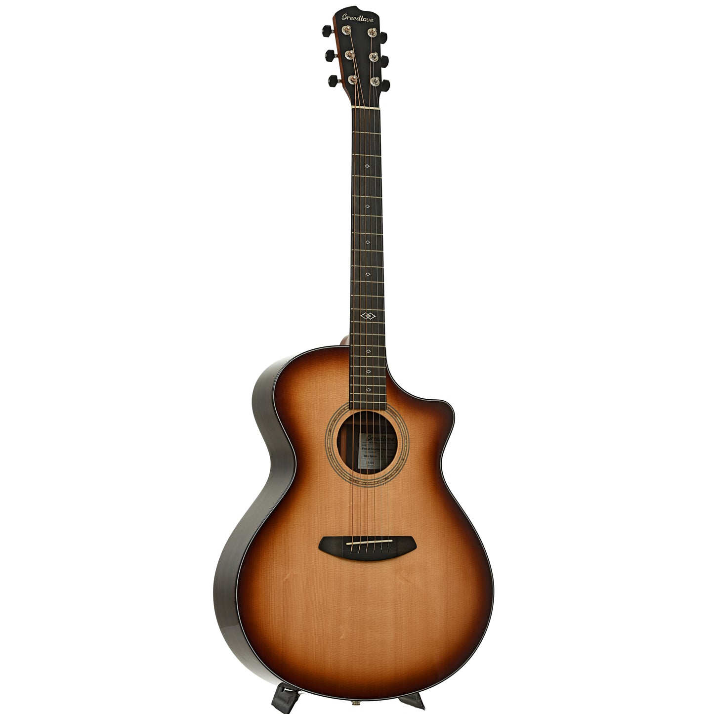 Full front and side of Breedlove Premier Concerto Burnt Amber CE Sitka - EI Rosewood Acoustic-Electric Guitar