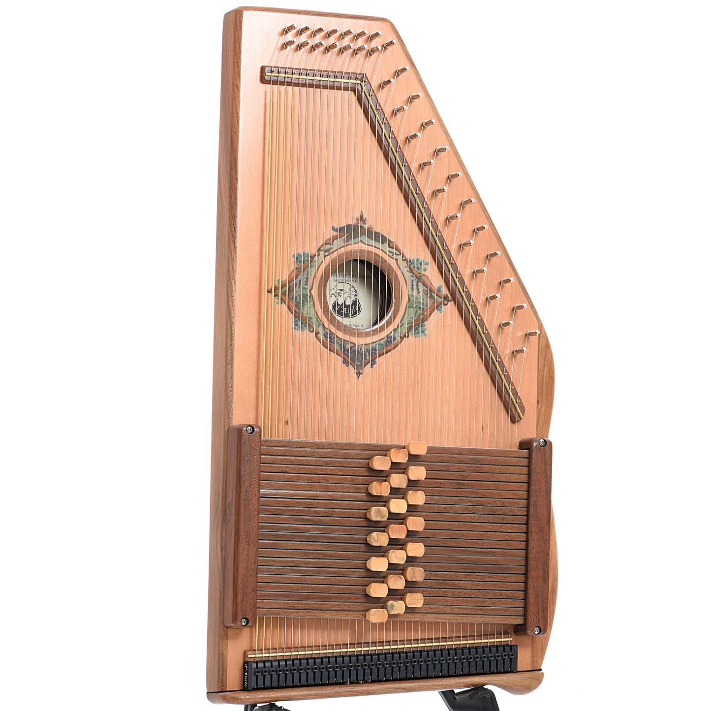 Front and side of D'Aigle TLC Traditional Luthier's Classic 21-Bar Autoharp & Gigbag
