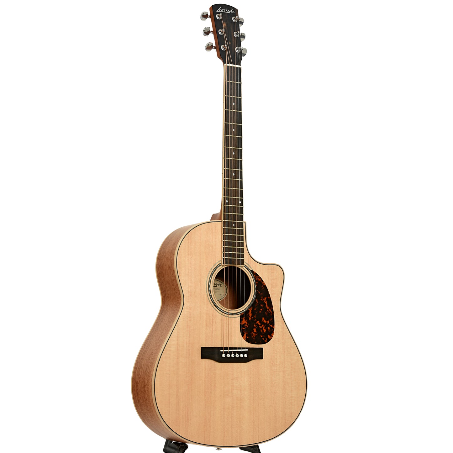 Full front and side of Larrivee LV-03 Recording Series L Body Acoustic Guitar