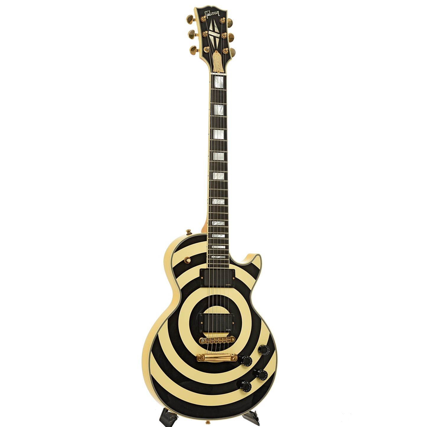 Full front and side of Gibson Zakk Wylde Les Paul Custom Electric Guitar