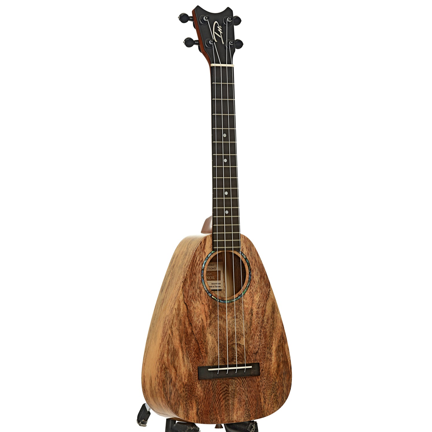 Full front snd side of Romero Creations Tiny Tenor Spalted Mango Ukulele