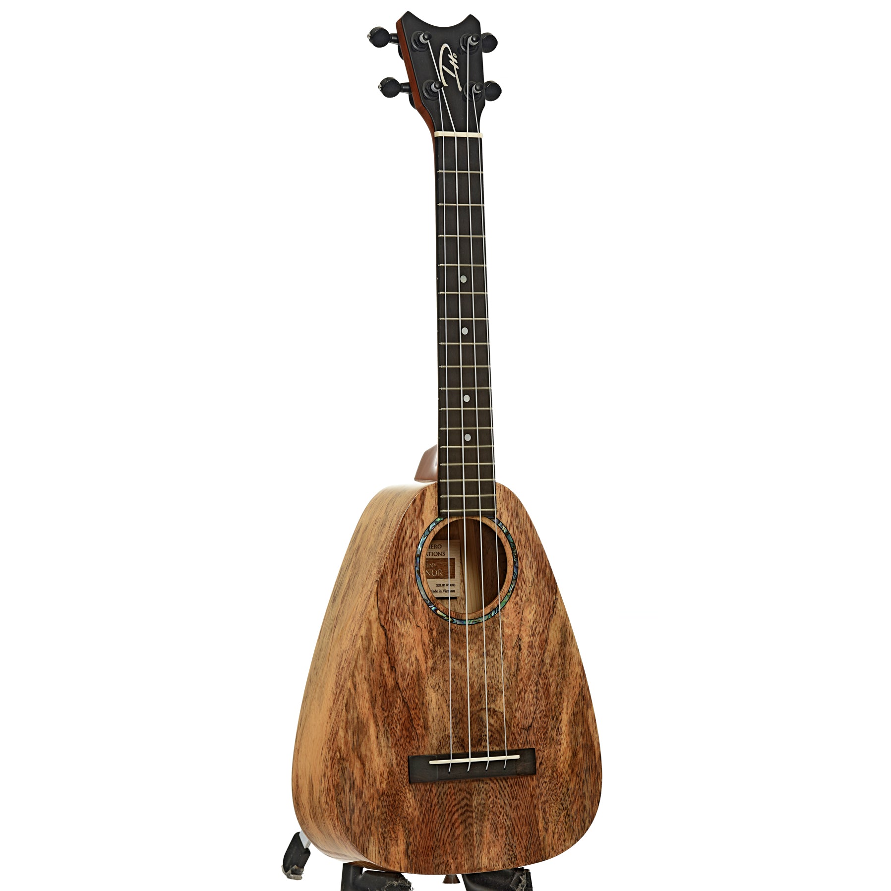 Full front snd side of Romero Creations Tiny Tenor Spalted Mango Ukulele