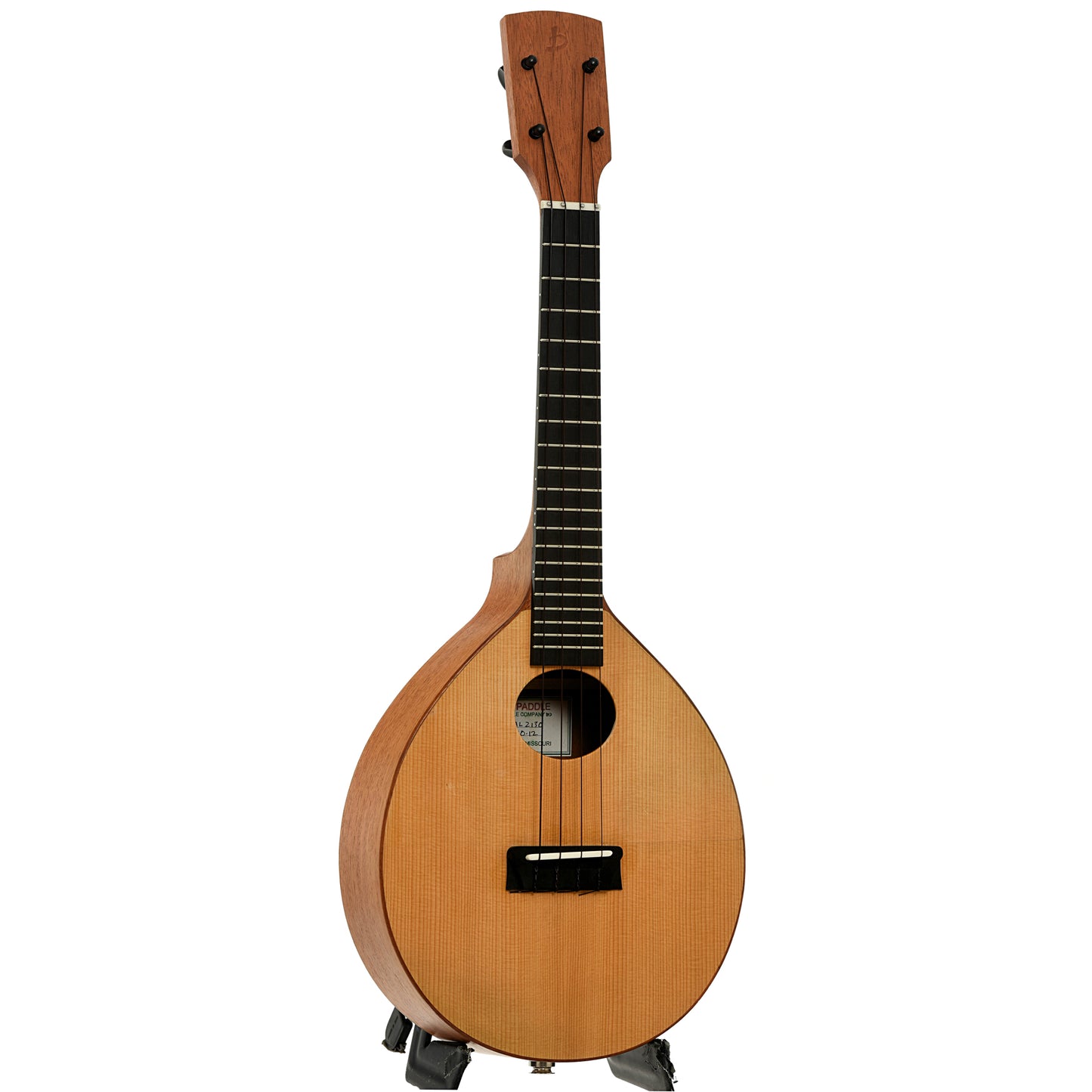 Full front and side of Jerry Hoffman Boat Paddle Concert Ukulele 