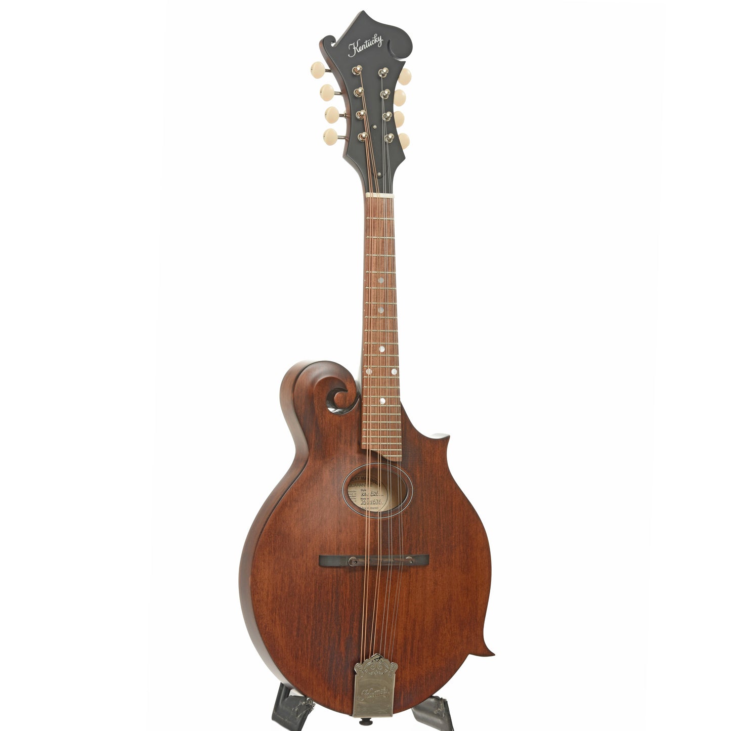 Full front and side of Kentucky KM-626 F-Style Oval Hole Mandolin