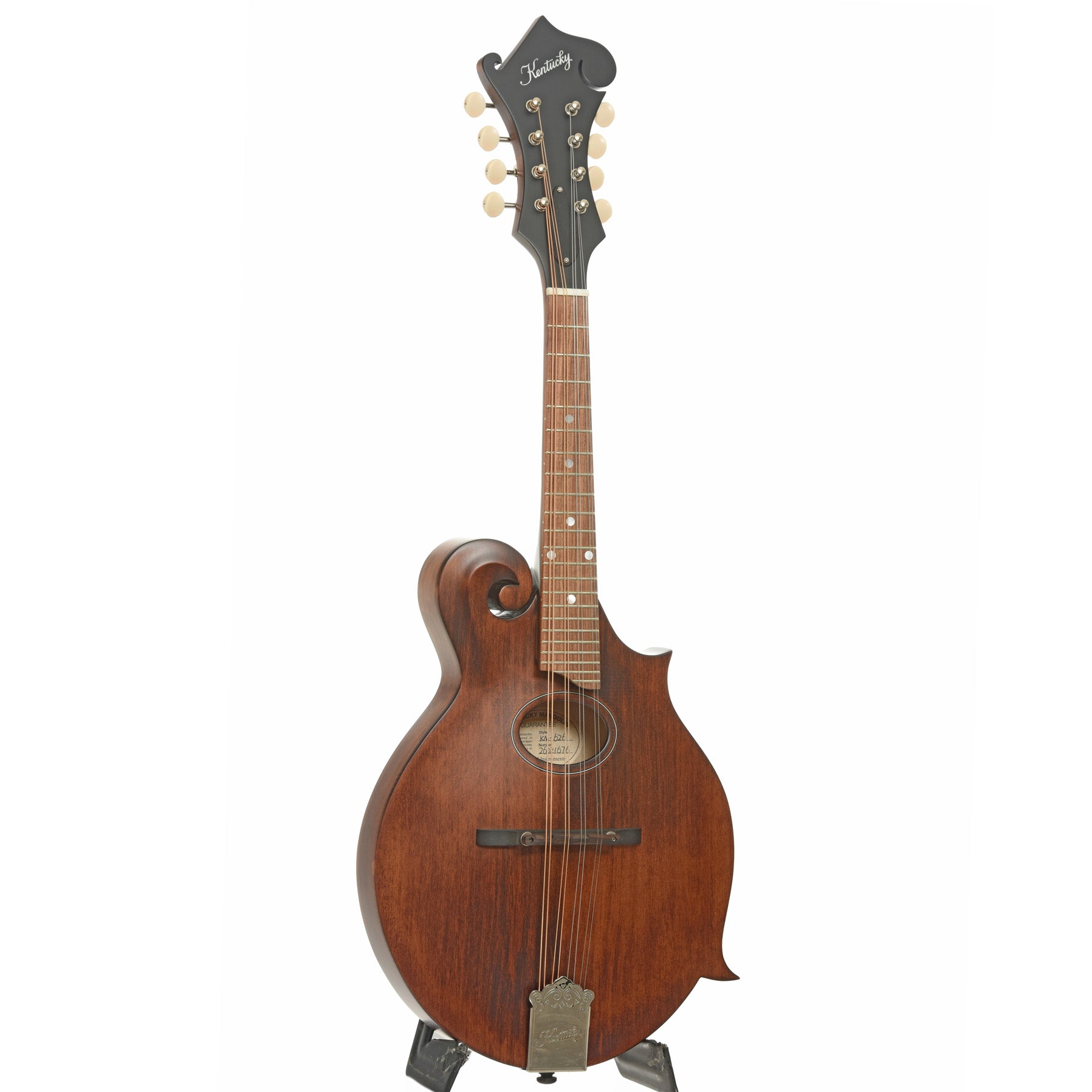 Full front and side of Kentucky KM-626 F-Style Oval Hole Mandolin