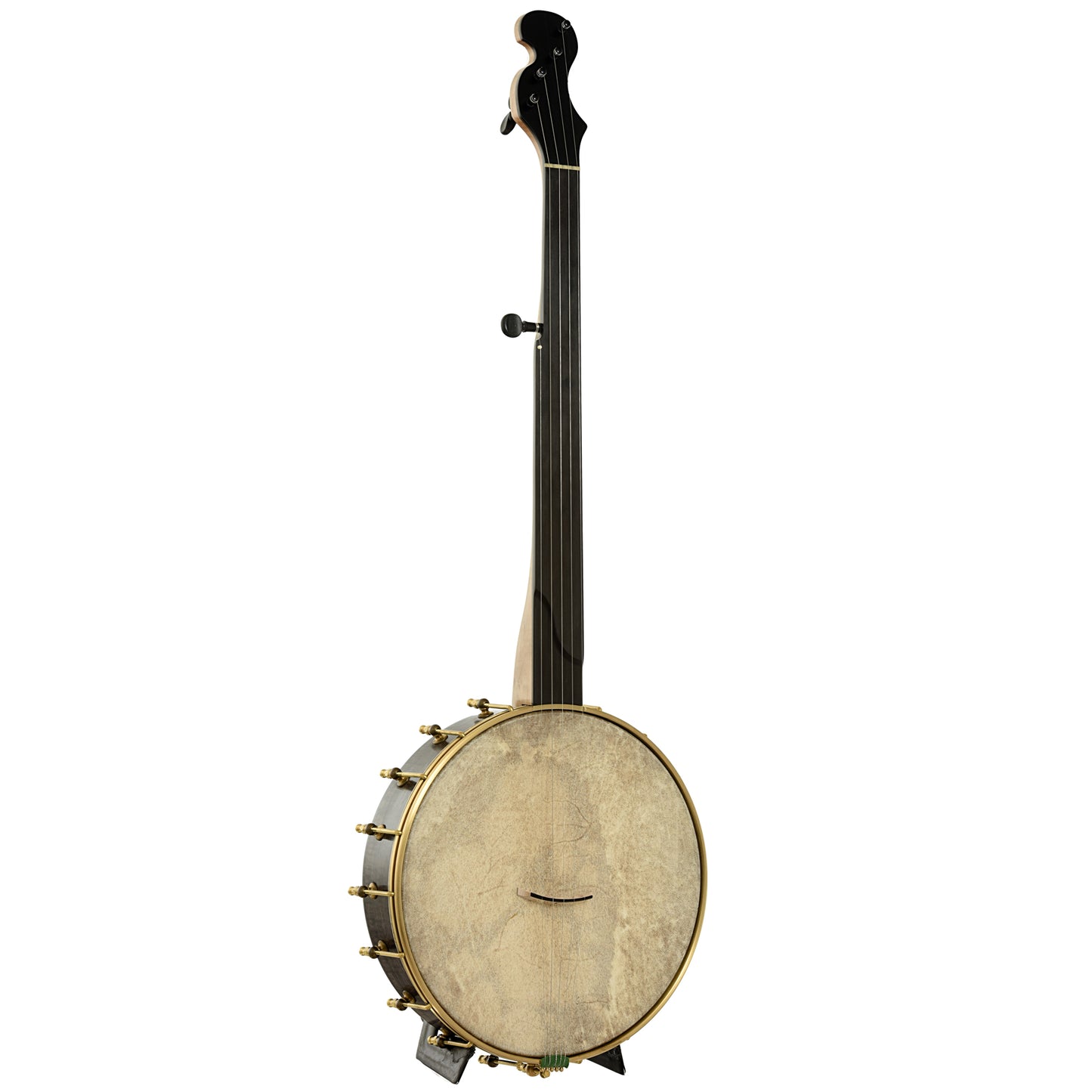 Full front and side of Chuck Lee Hawkins Spring 12" Fretless Openback Banjo, #876