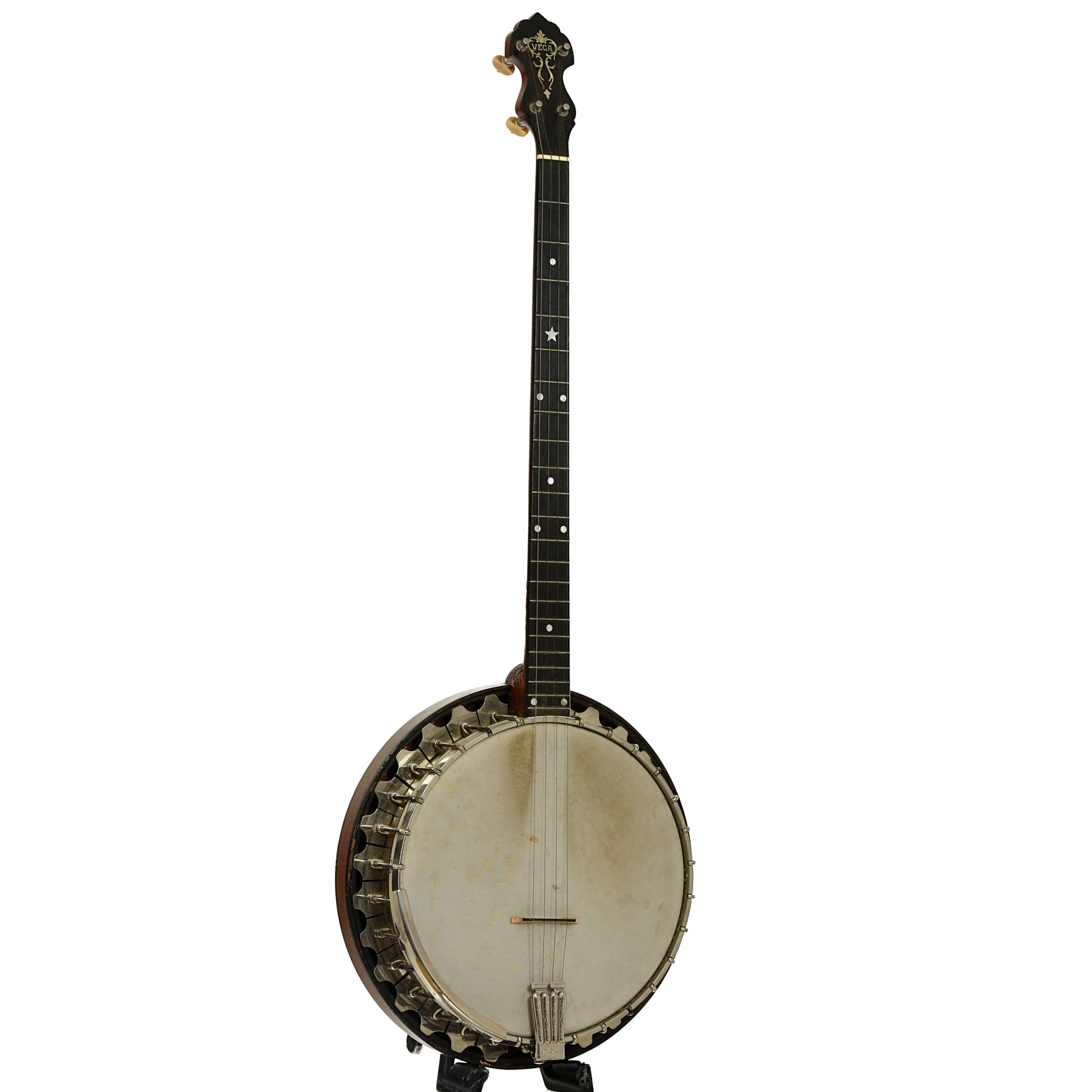 Full front and side of Vega Vegaphone Professional Plectrum Banjo