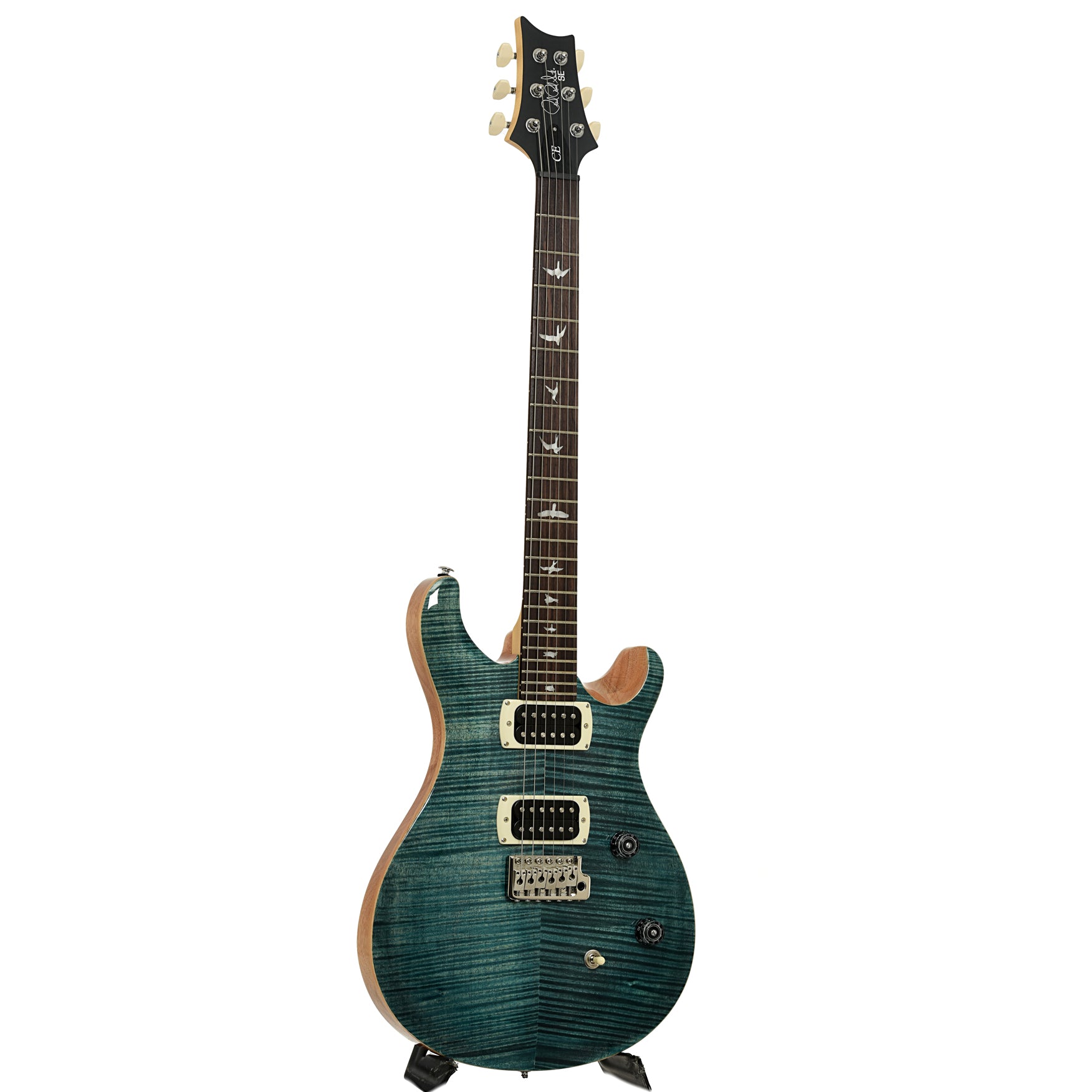 Full front and side of PRS SE CE24 Electric Guitar, Slate Blue
