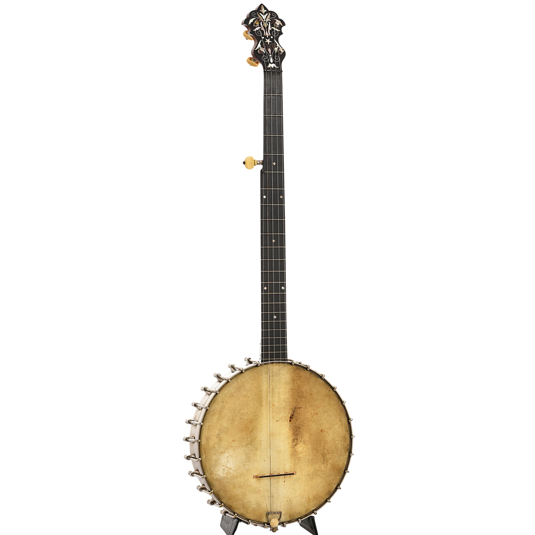 Full front and side of S.S. Stewart Special Thoroughbred Open Back Banjo (c.1890)