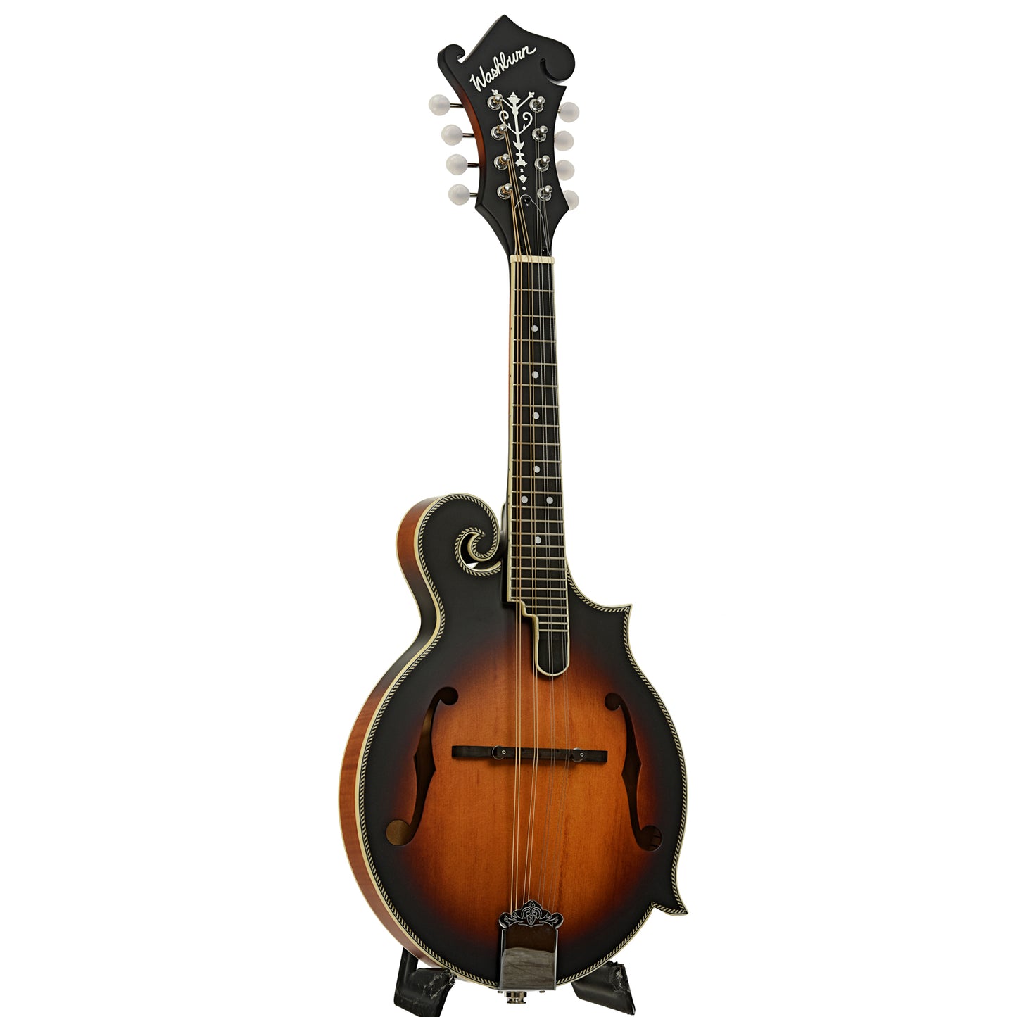 Full front and side of Washburn M3SE F-Style Acoustic-Electric Mandolin