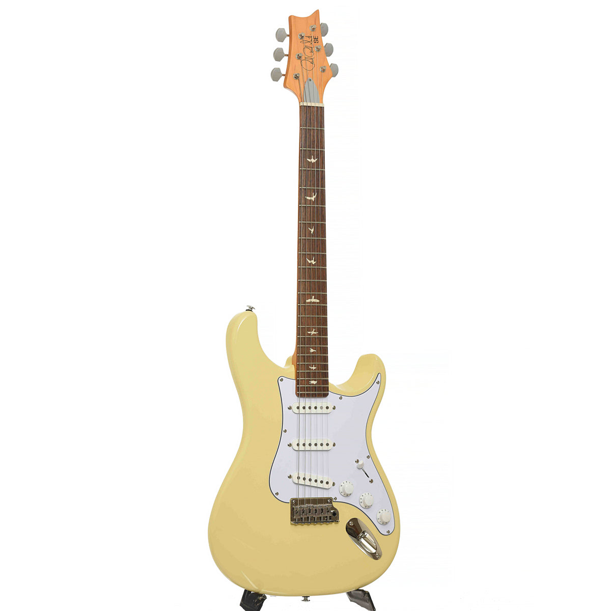 Full front and side of PRS SE Silver Sky John Mayer