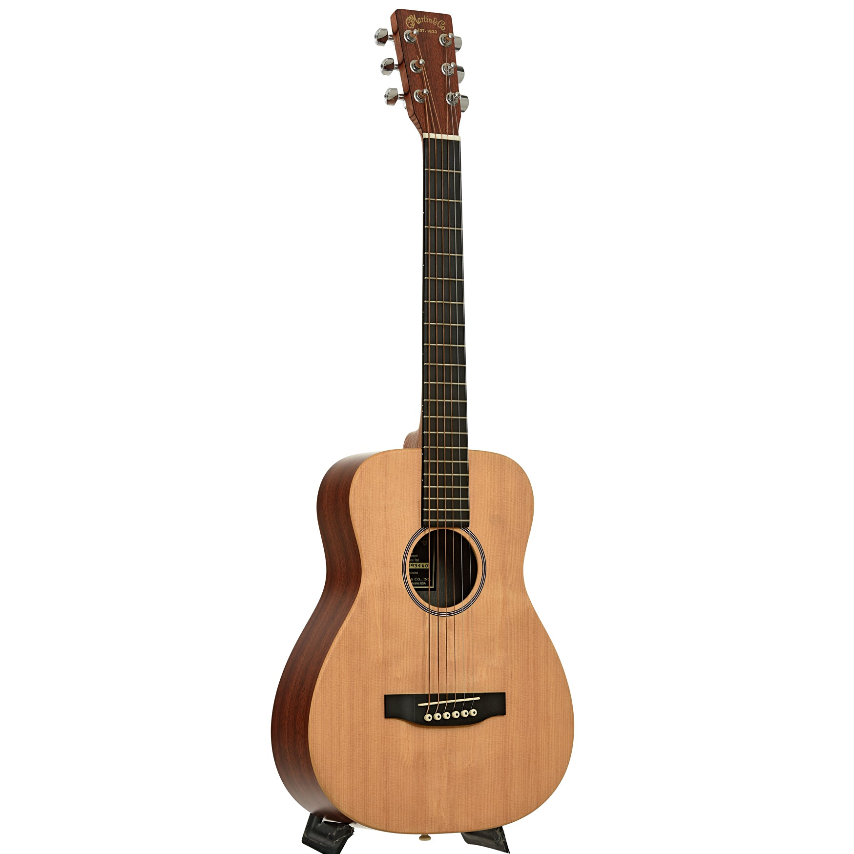 Full front and side of Martin LX-1 Little Martin Acoustic Guitar