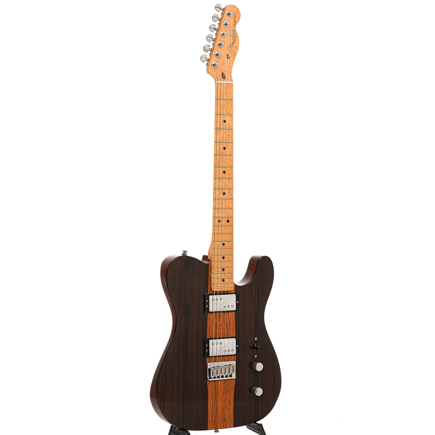 Full front and side of Fender Select Malaysian Blackwood Telecaster 
