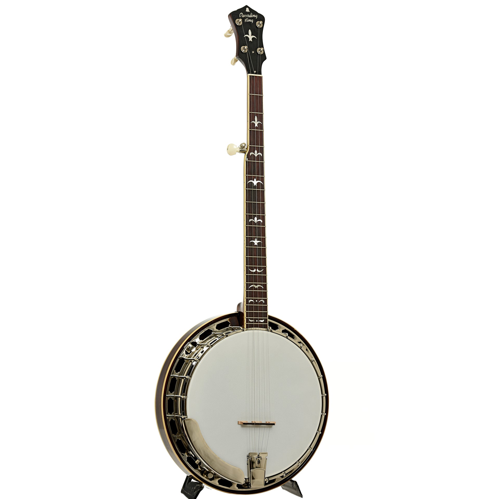 Full front and side of Recording King Madison Reso!nator Banjo, Mahogany