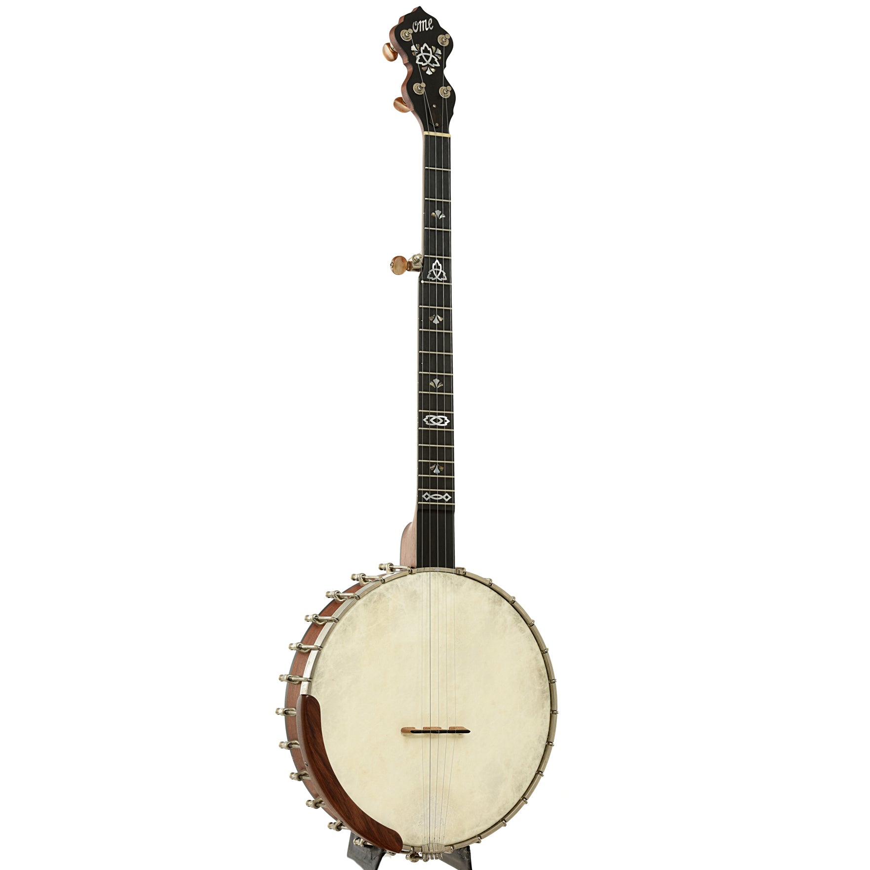 Full front and side of Ome Celtic Alpha Open Back Banjo                                                                                                                                                        