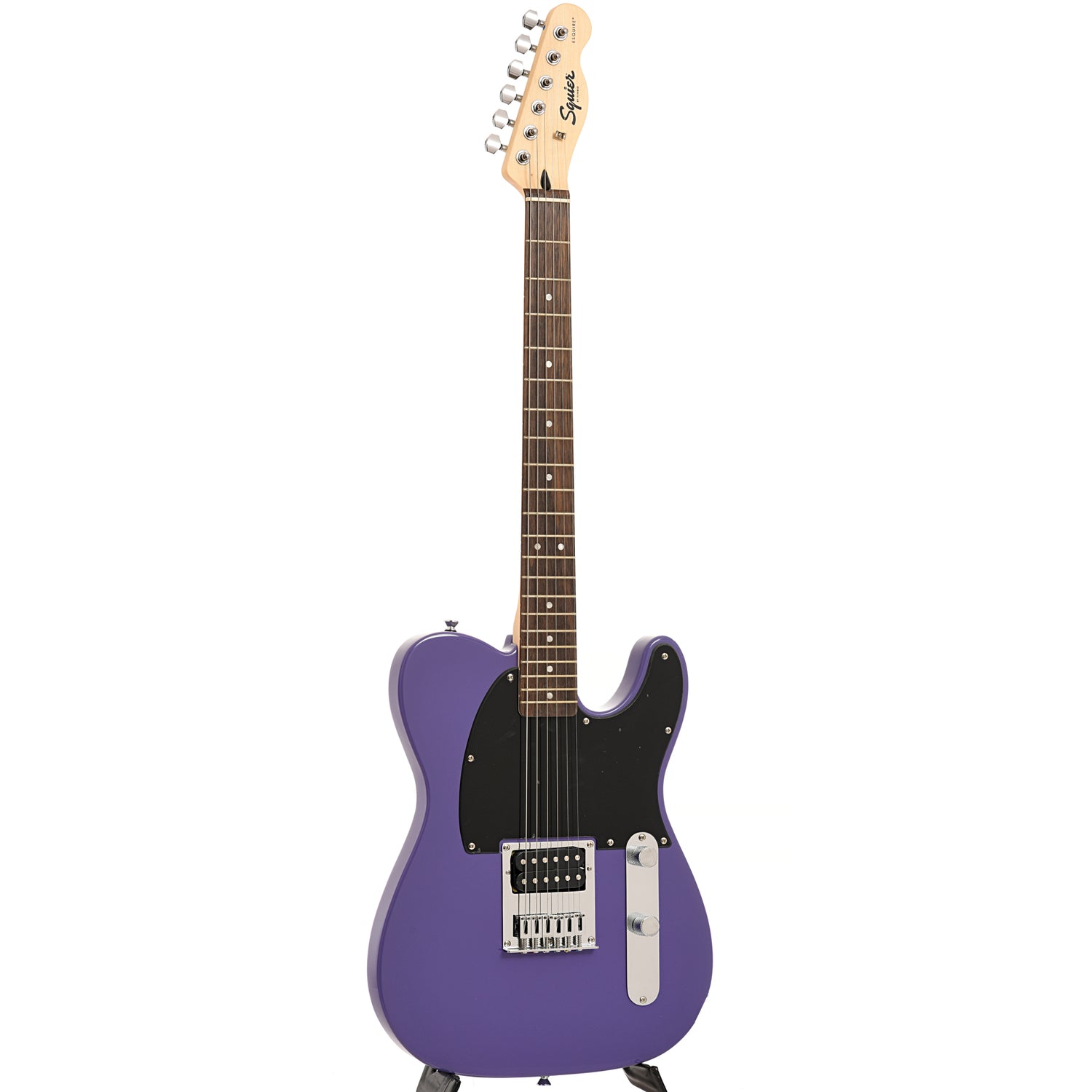 Full front and side of Squier Sonic Esquire H, Ultraviolet