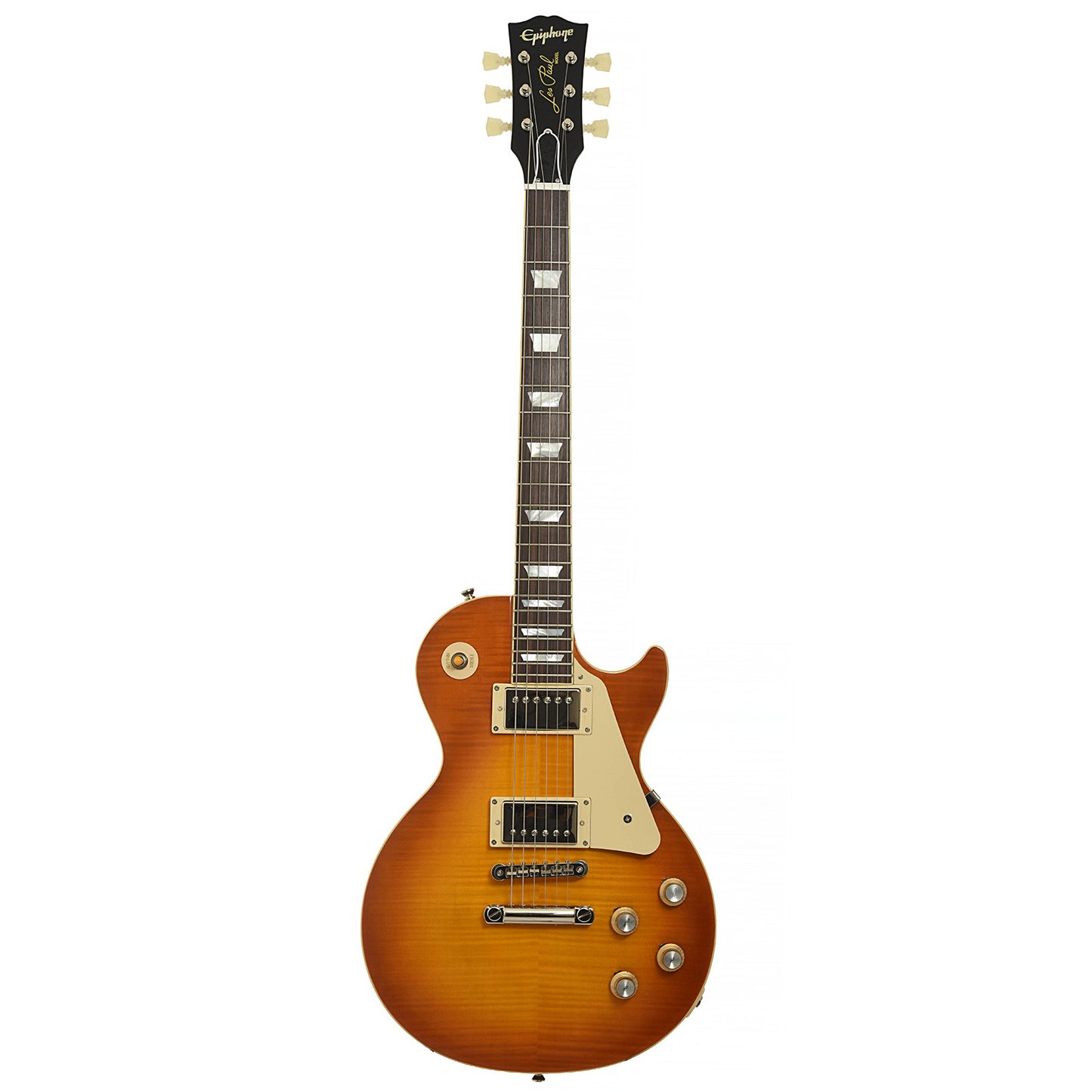 Full front of Epiphone 1960 Les Paul Standard Reissue Electric Guitar & Case, Iced Tea Burst