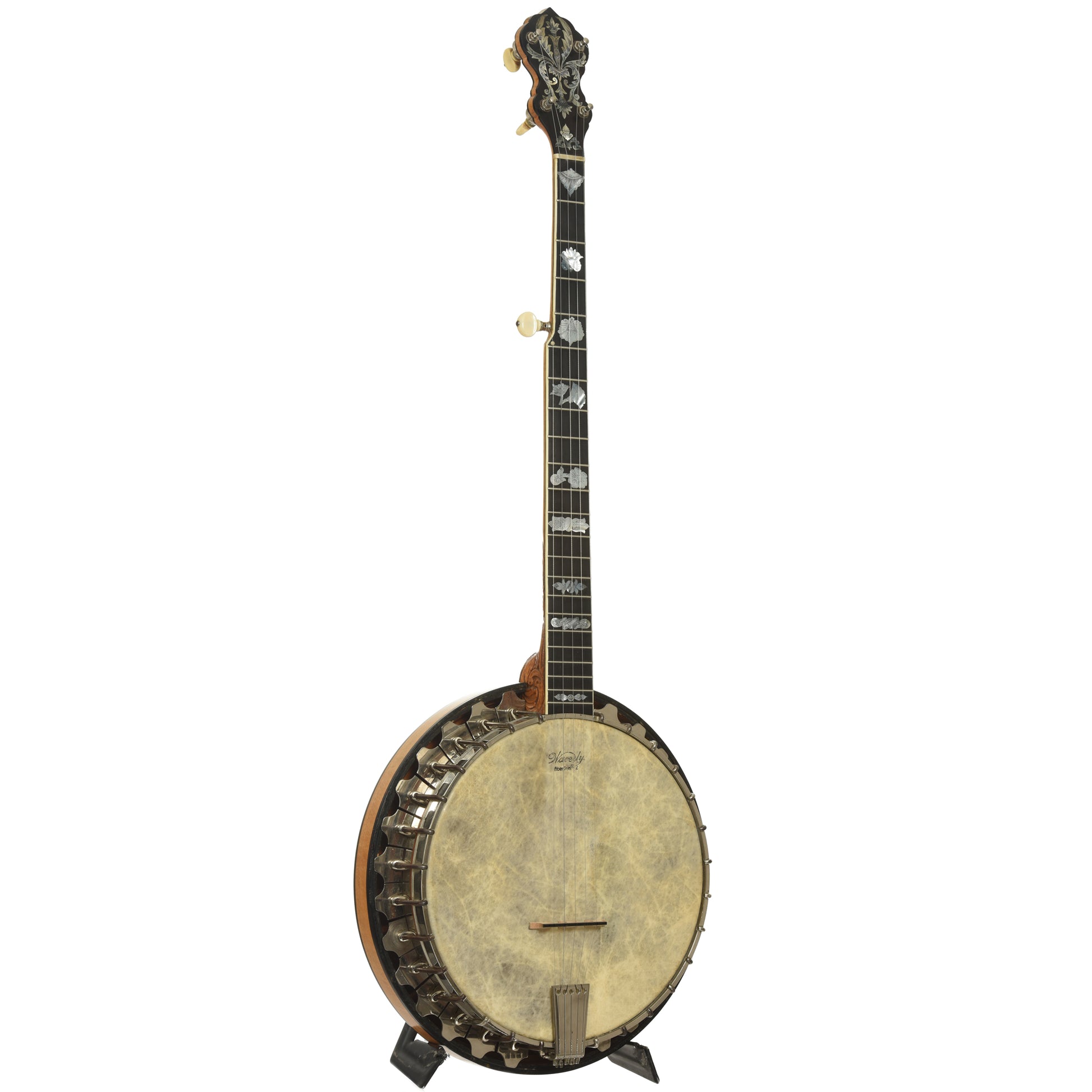 Full front and side of Vega Vegaphone Professional Conversion Openback Banjo