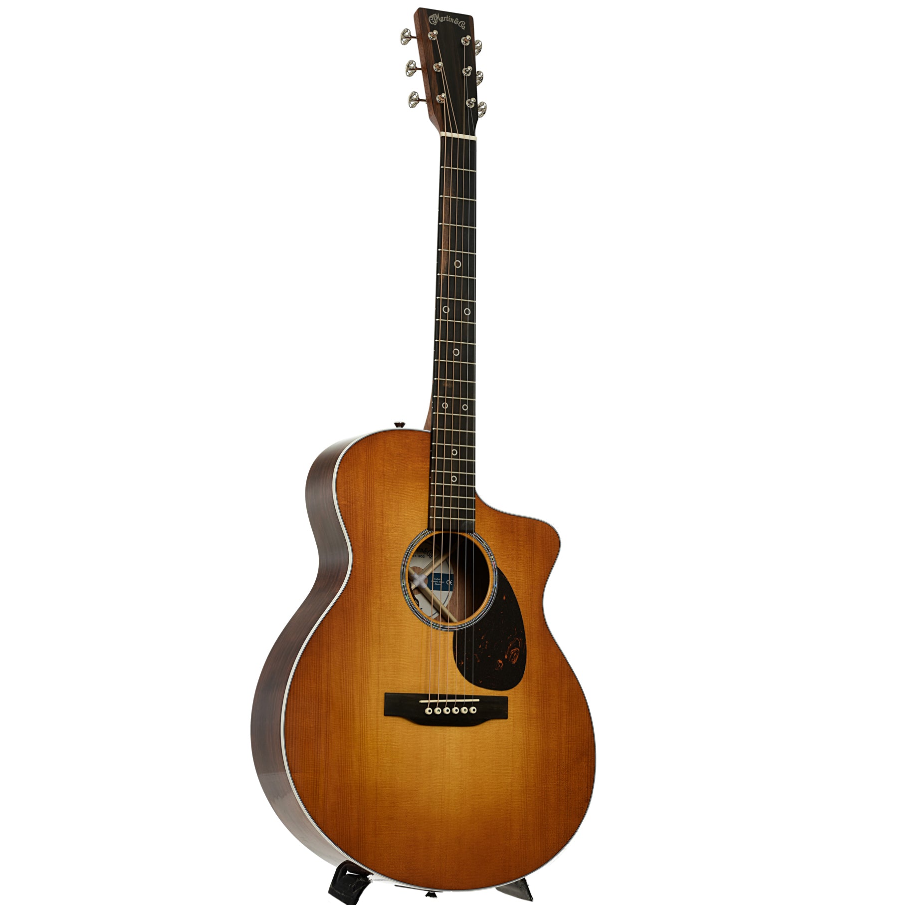 Full front and side of Martin SC-13E Modern Sunburst Road Series Acoustic Guitar  