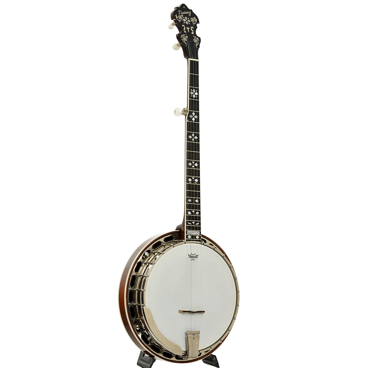 Full front and side of Deering Golden Era Resonator Banjo