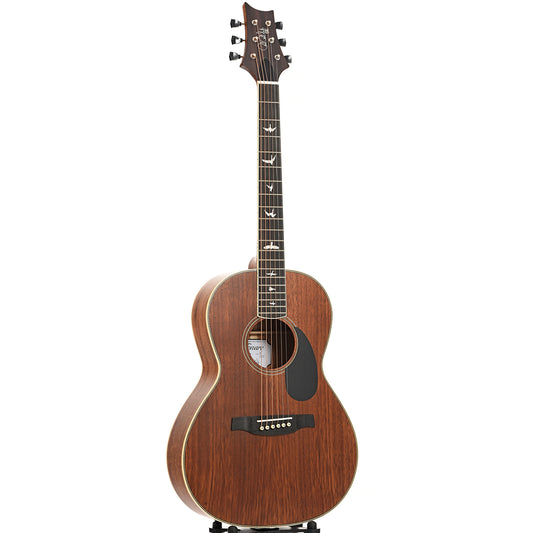 Full front and side of PRS SE B-Stock P20E Parlor Acoustic-Electric Guitar, Vintage Mahogany