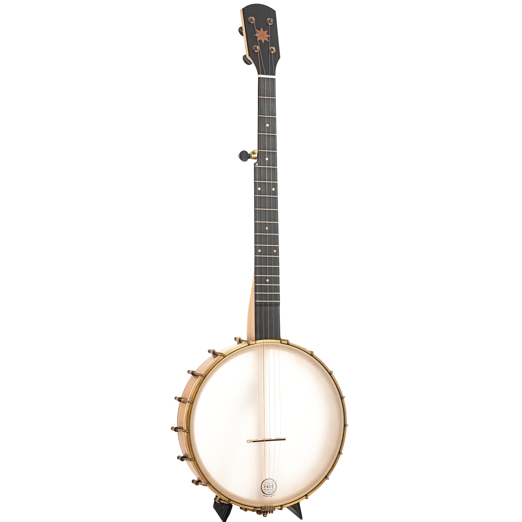 Full front and side of Pisgah Banjo Co. 12" Appalachian Custom Openback Banjo 