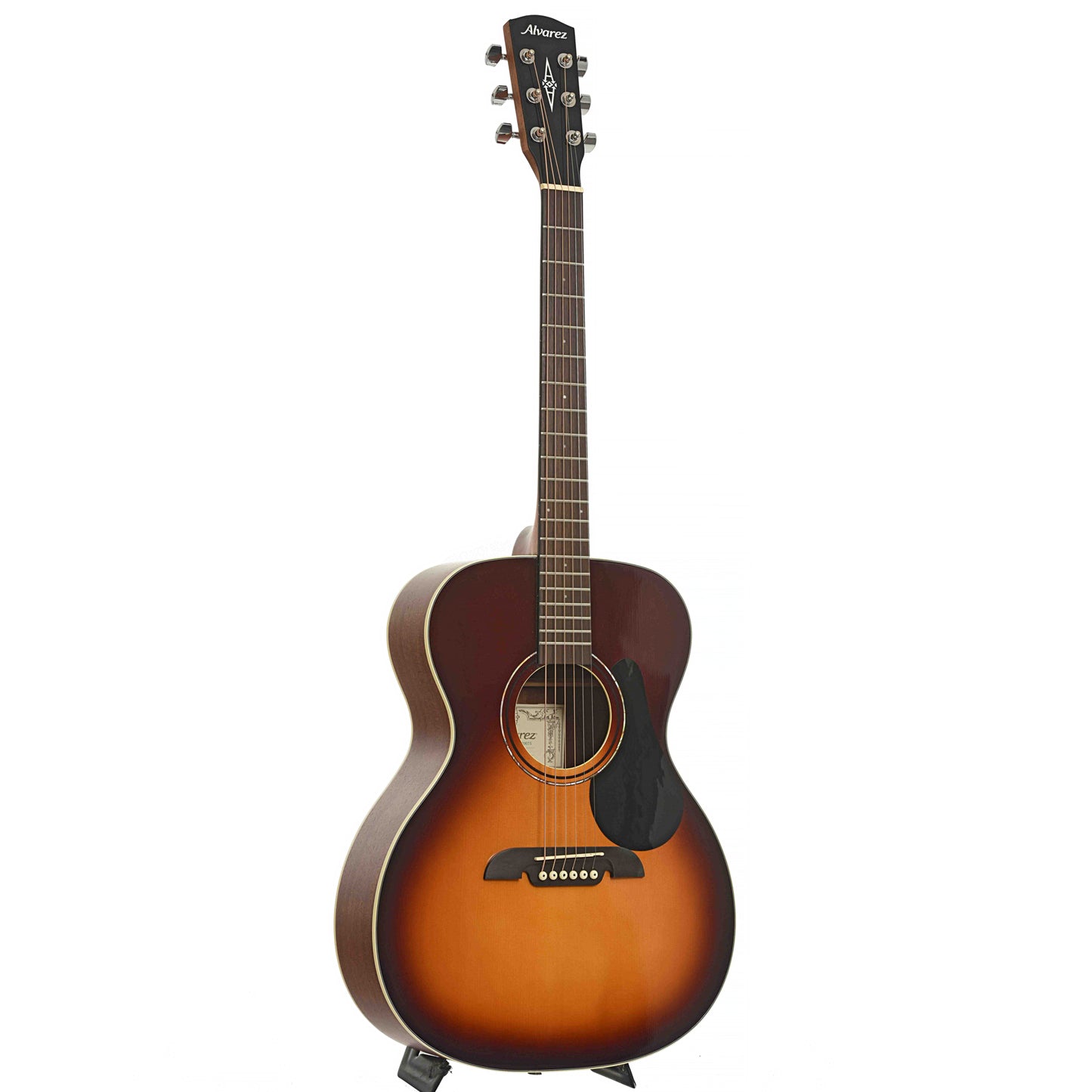 Full Front & Side of Alvarez RF26SB OM Acoustic Guitar, Sunburst Top