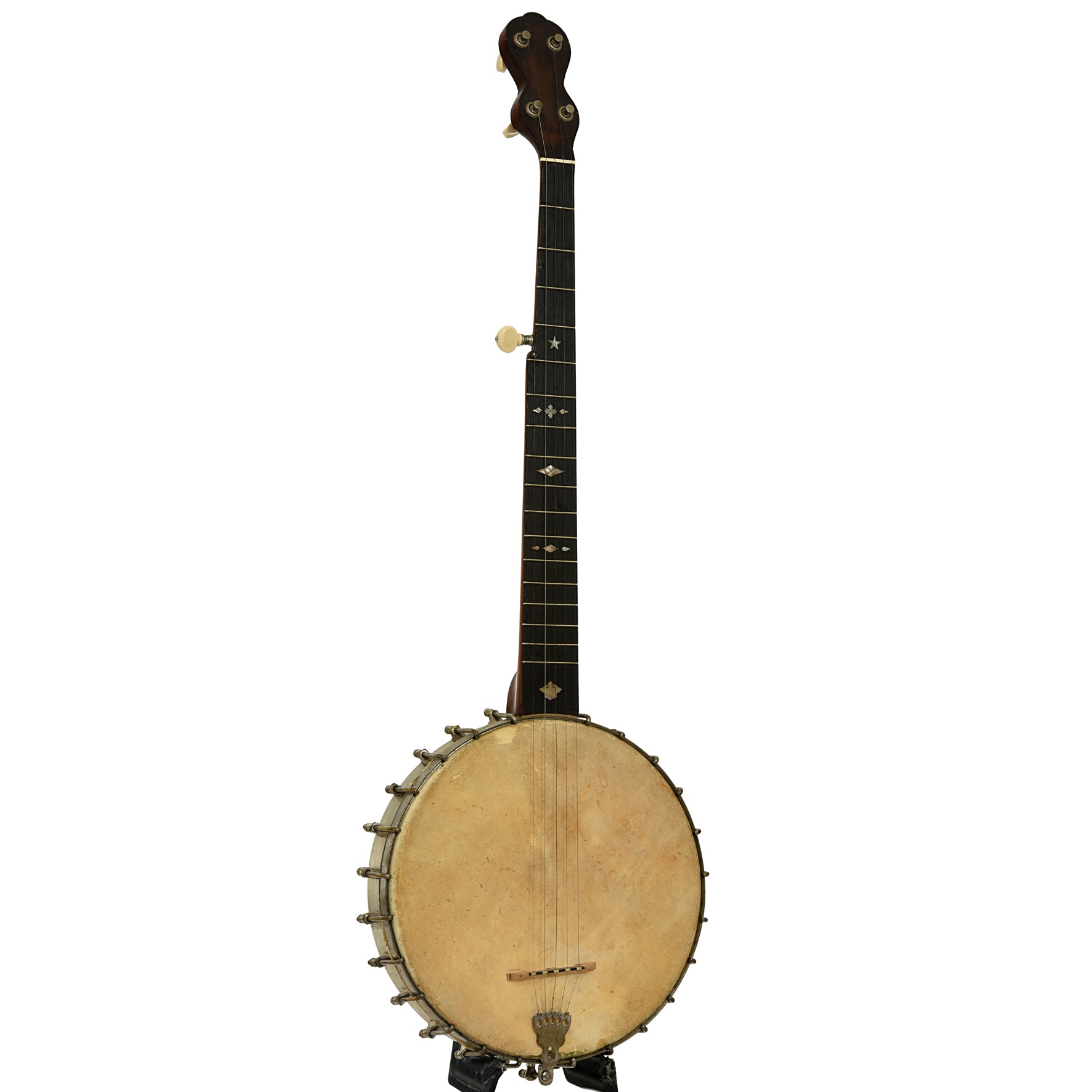Full front and side of Geo. C. Dobson Victor Gem Openback Banjo 