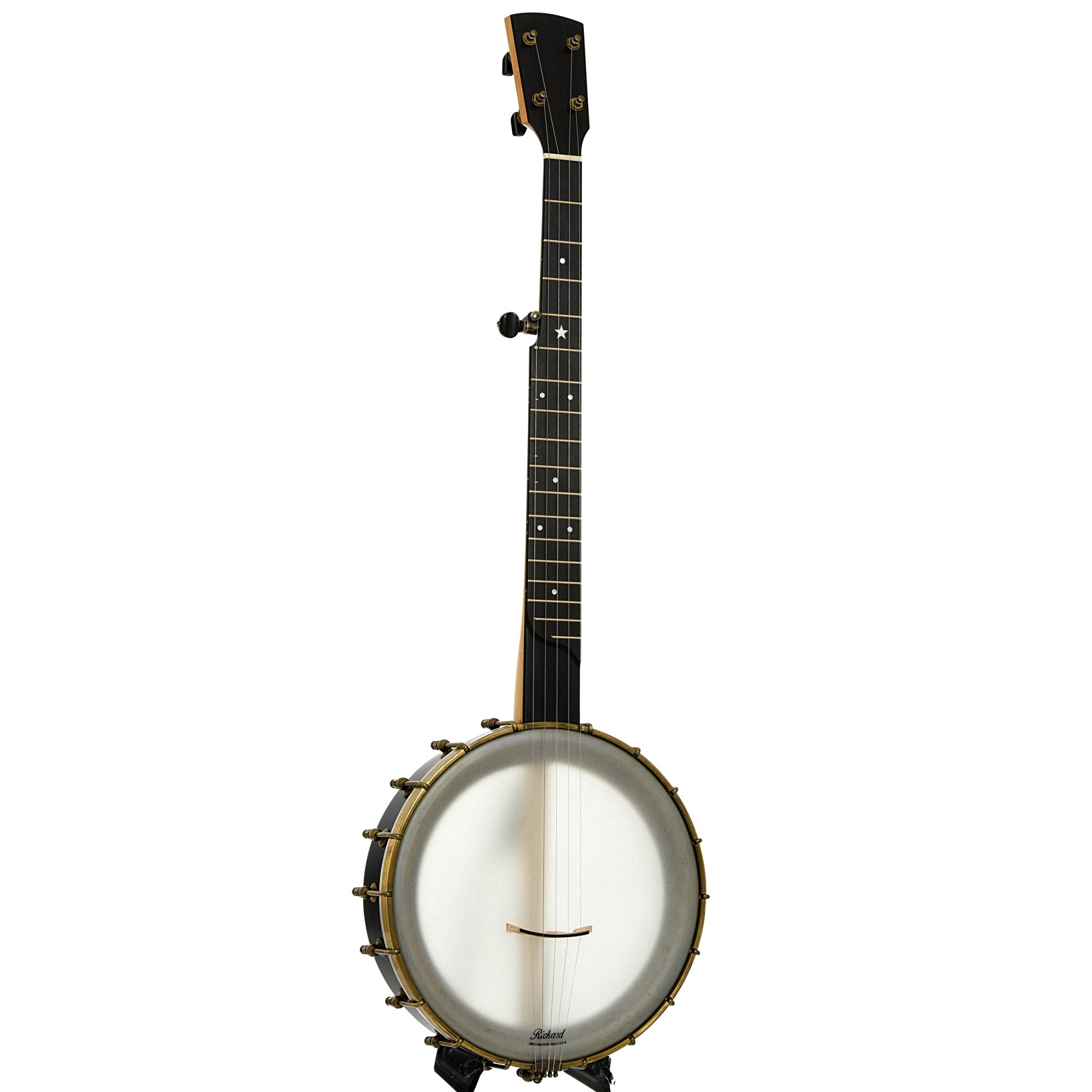 Full front and side of Rickard Maple Ridge 11" Openback Banjo