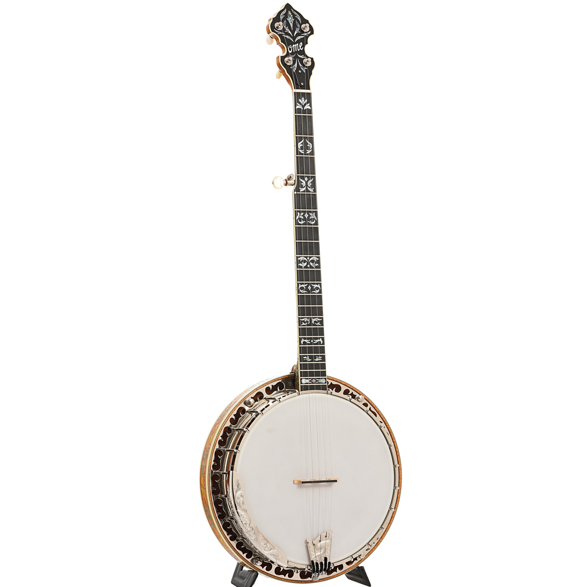 Full front and side of Ome Odyssey Custom Resonator Banjo