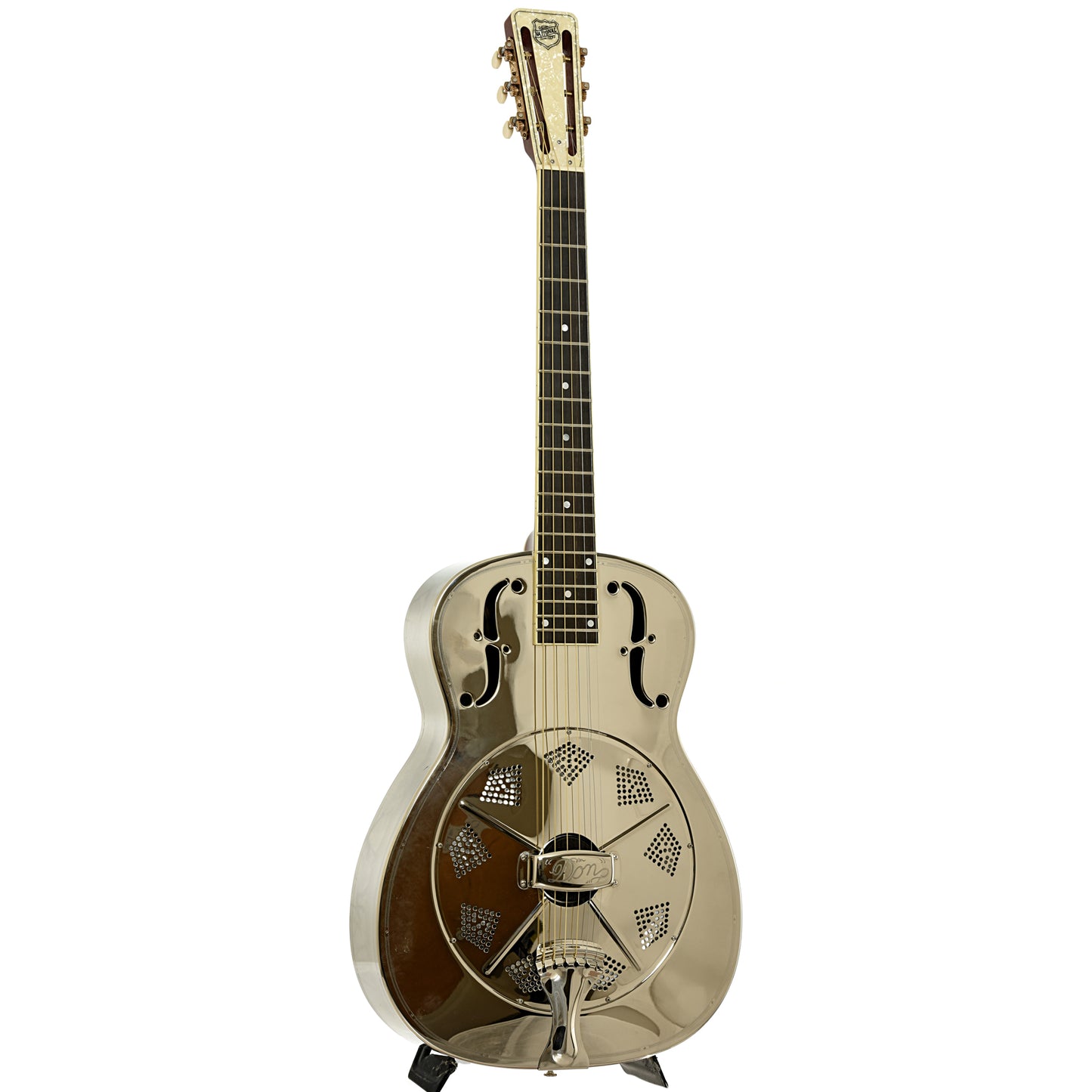 Full front and side of National Style 1 DON Roundneck Resonator Guitar 