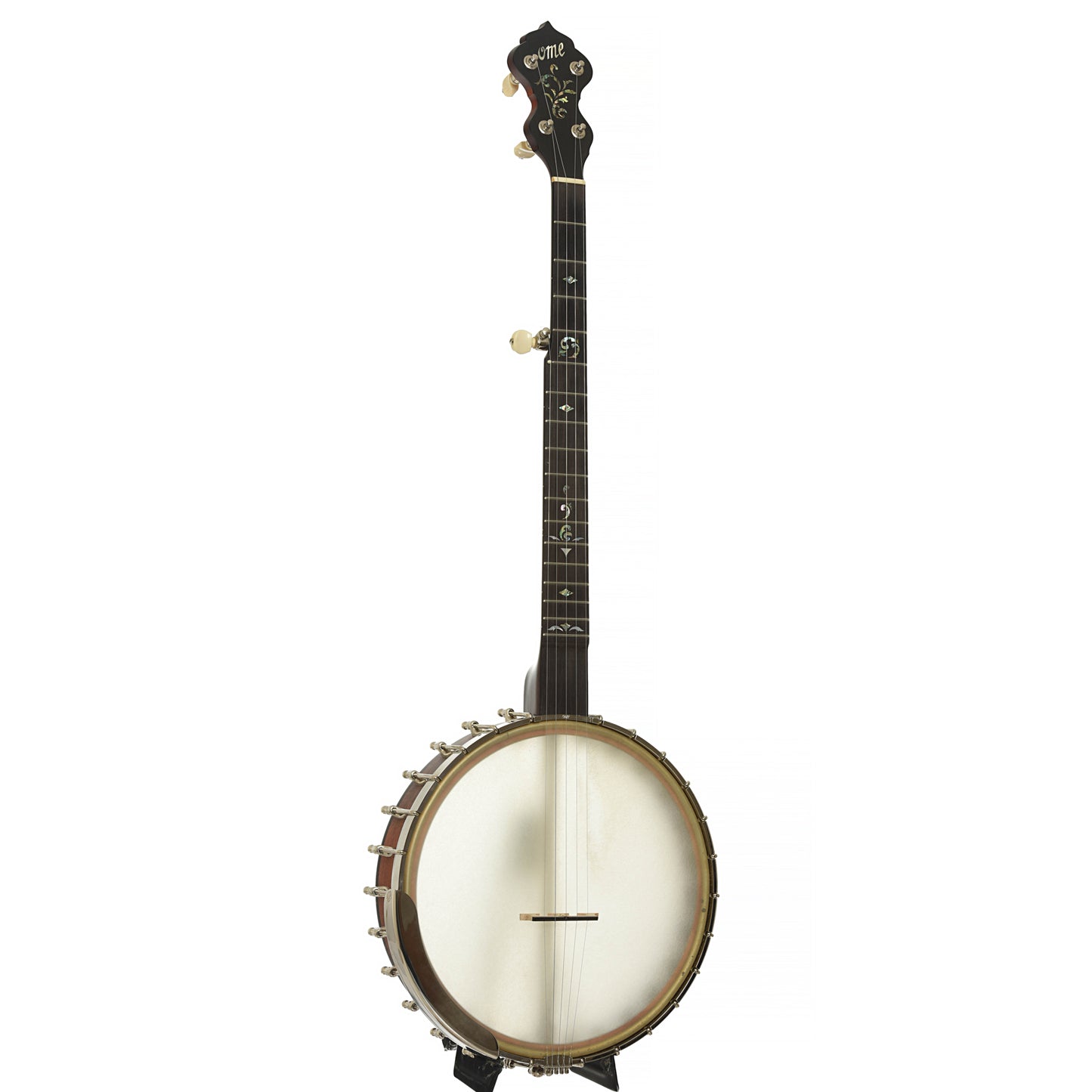Full front and side of Ome Juniper Deluxe 12" Open Back Banjo