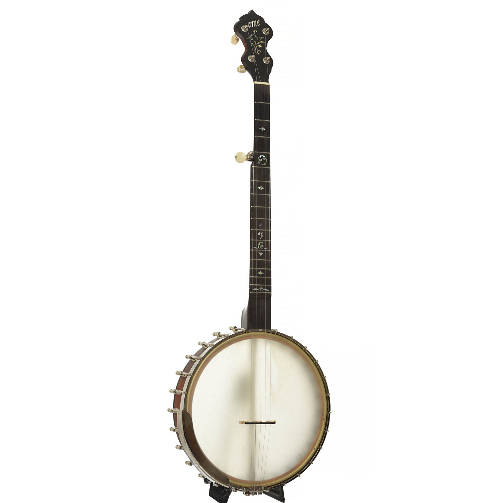 Full front and side of Ome Juniper Deluxe 12" Open Back Banjo
