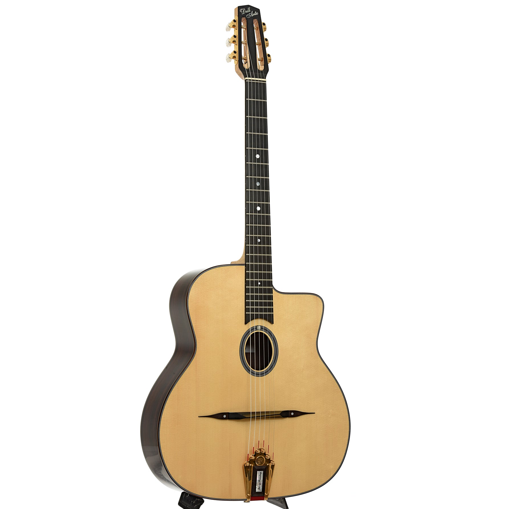 Full front and side of Dell'Arte Jimmy Rosenburg Hot Club Jazz Guitar
