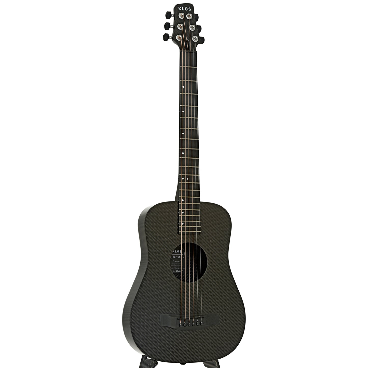 Full front and side of KLOS Full Carbon Travel Acoustic Guitar