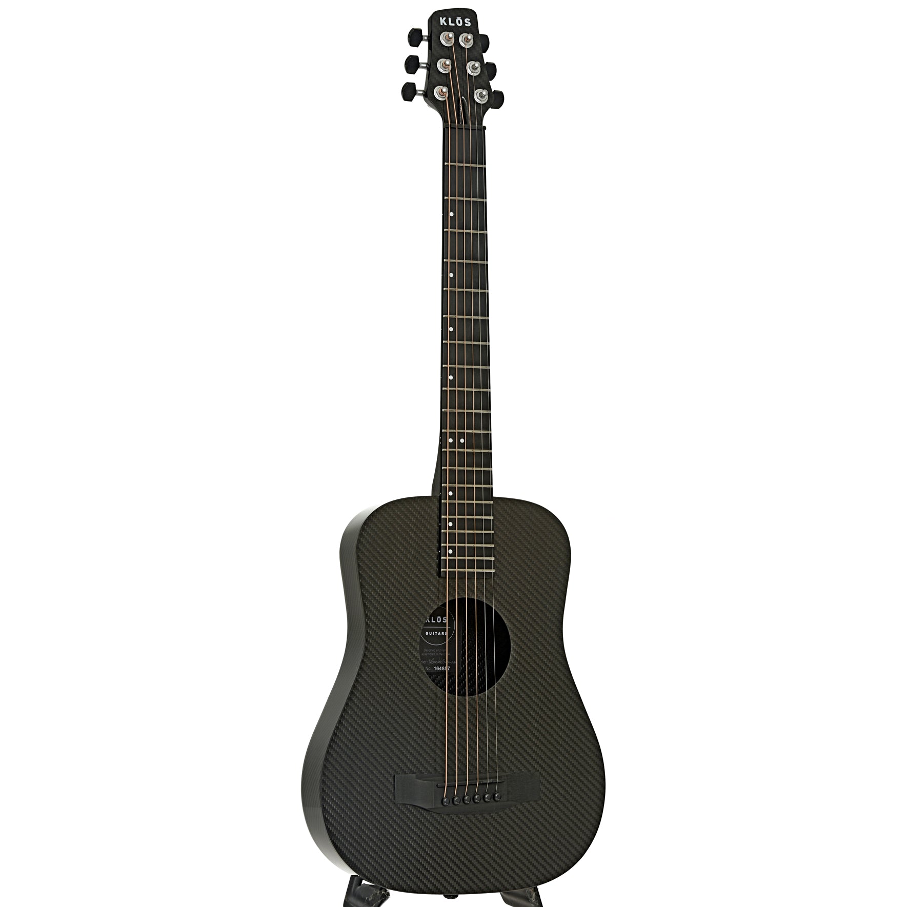 Full front and side of KLOS Full Carbon Travel Acoustic Guitar