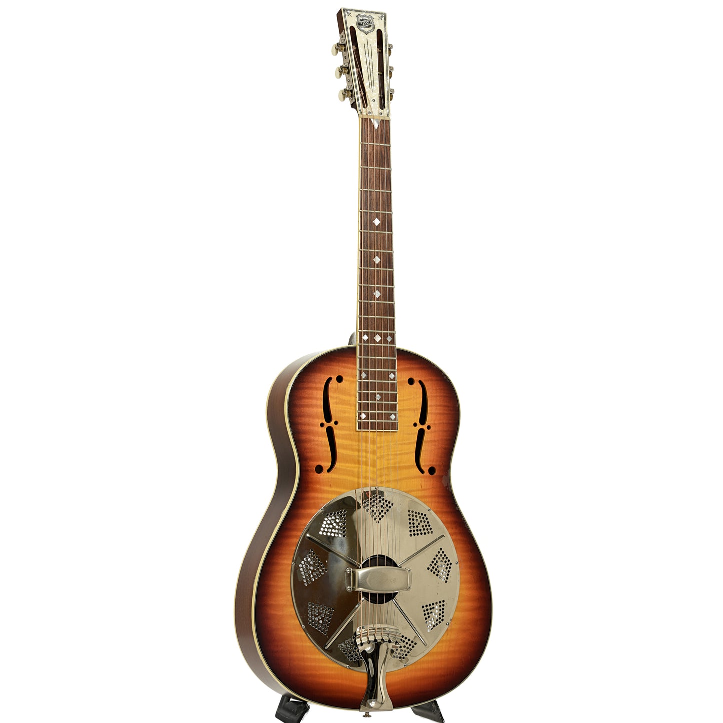 Full front and side of National Estralita Deluxe Roundneck Resonator Guitar
