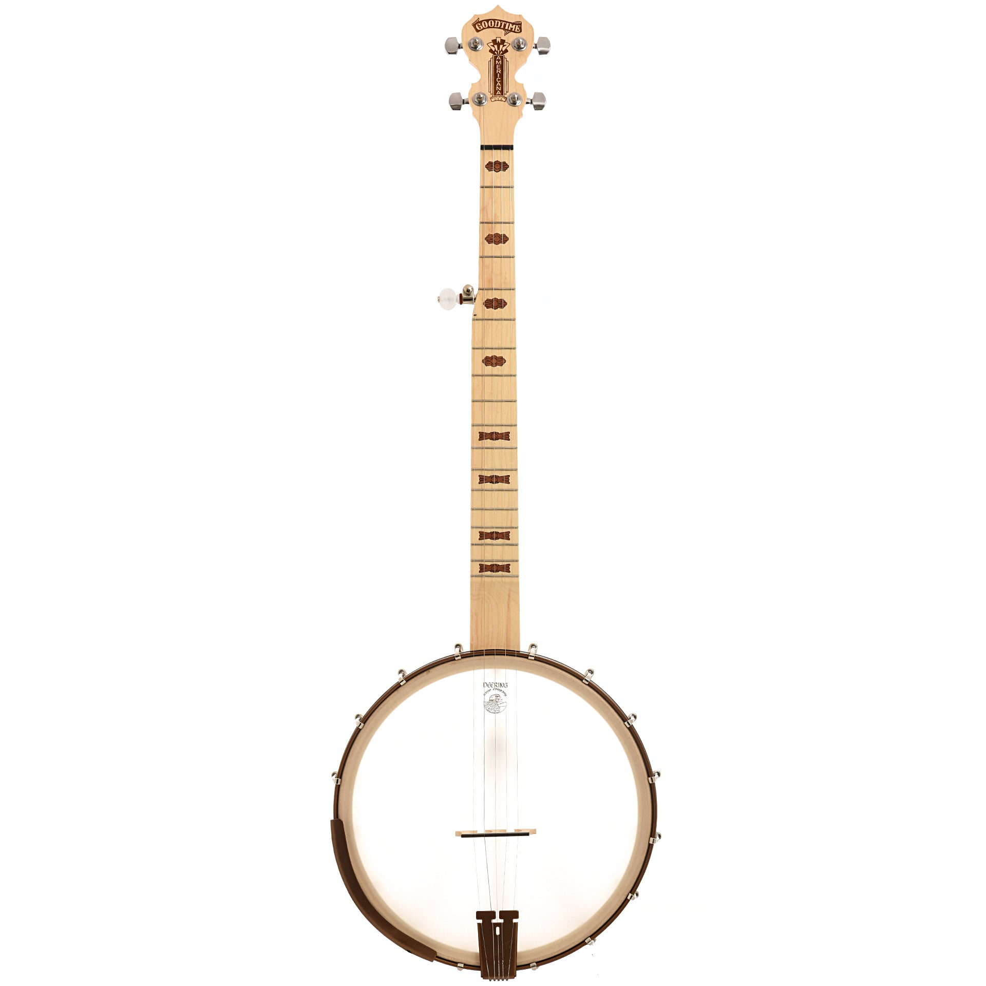 Full front of Deering Goodtime Americana Deco 12" Openback Banjo with Scooped Fretboard