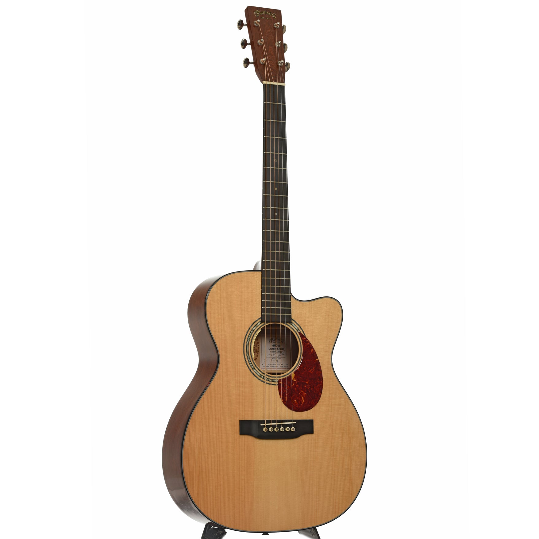 Full front and side of Martin OMC-18 Laurence Juber Custom Edition Acoustic Electric Guitar