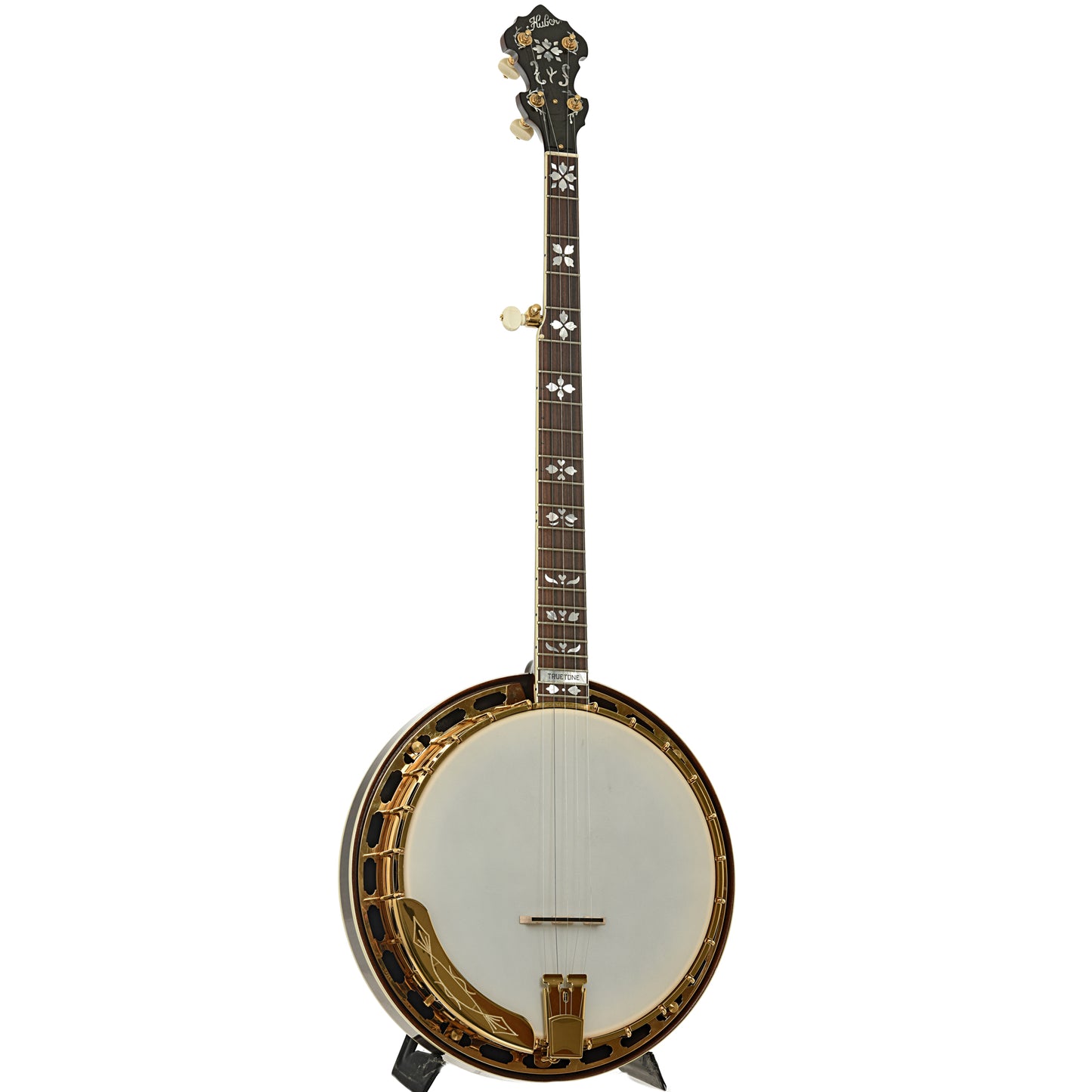 Full front and side of Huber VRB-G Trutone Resonator Banjo 